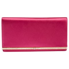 Prada Fuchsia Satin Crystal Embellished Clutch