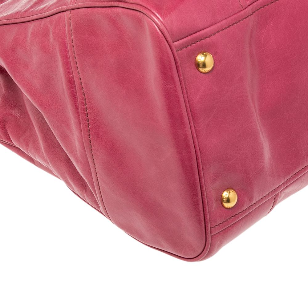 Pink Prada Fuchsia Vitello Shine Leather Shopper Tote