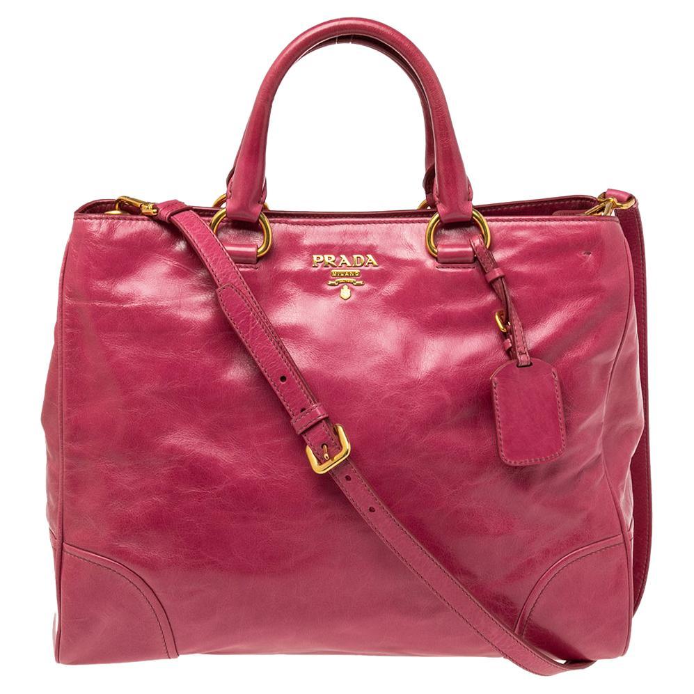 Prada Fuchsia Vitello Shine Leather Shopper Tote