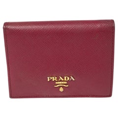 Prada Fucshia Saffiano Leather Bifold Card Holder