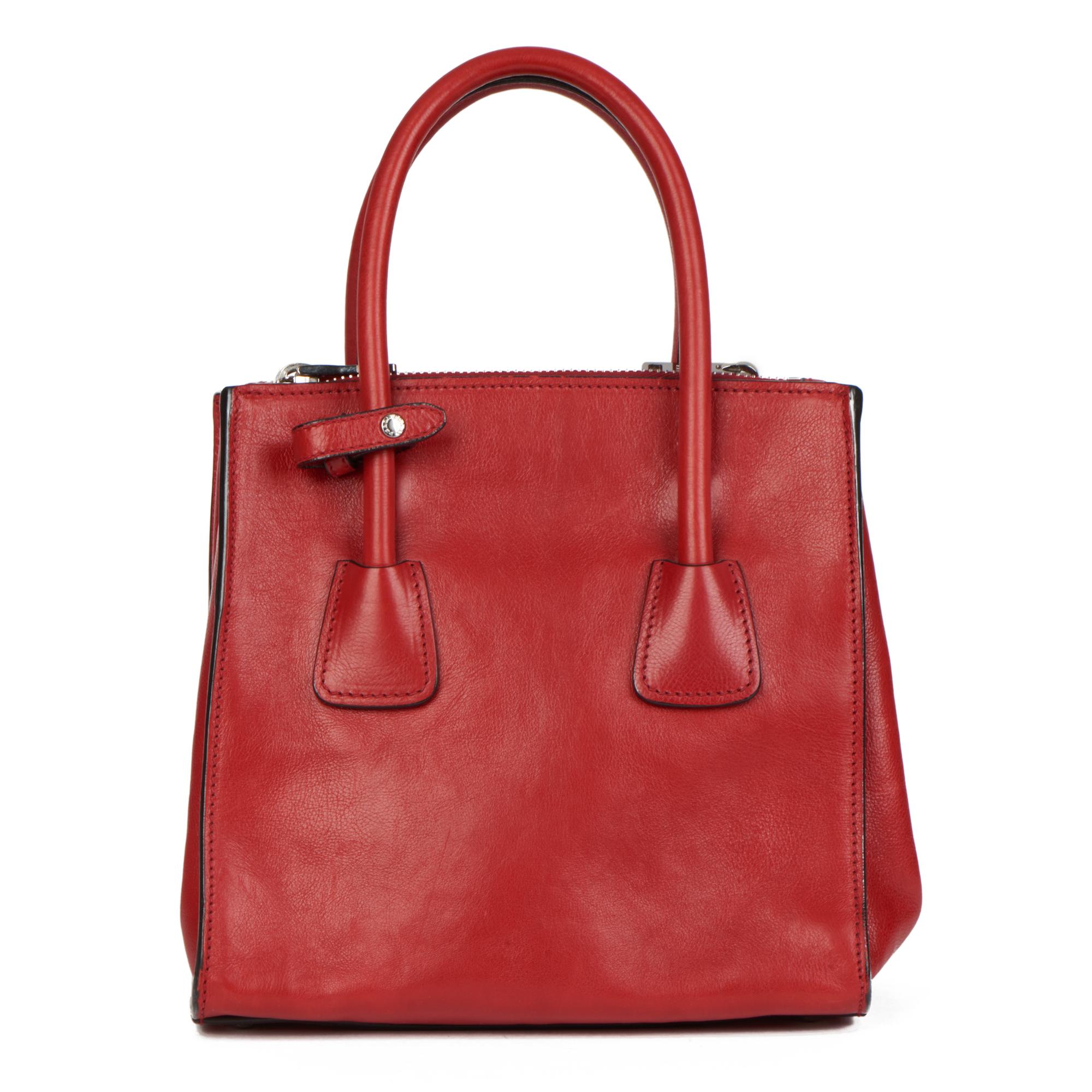 Red Prada FUOCO GLACE CALFSKIN LEATHER TWIN POCKET DOUBLE HANDLE TOTE