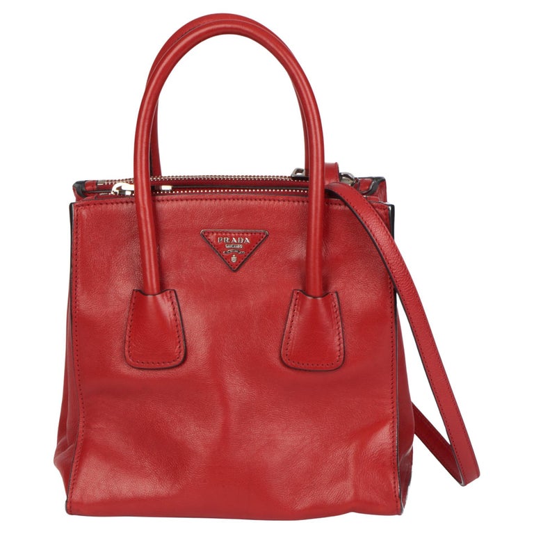 Prada FUOCO GLACE CALFSKIN LEATHER TWIN POCKET DOUBLE HANDLE TOTE For Sale  at 1stDibs | kelly fuoco, prada glace bag