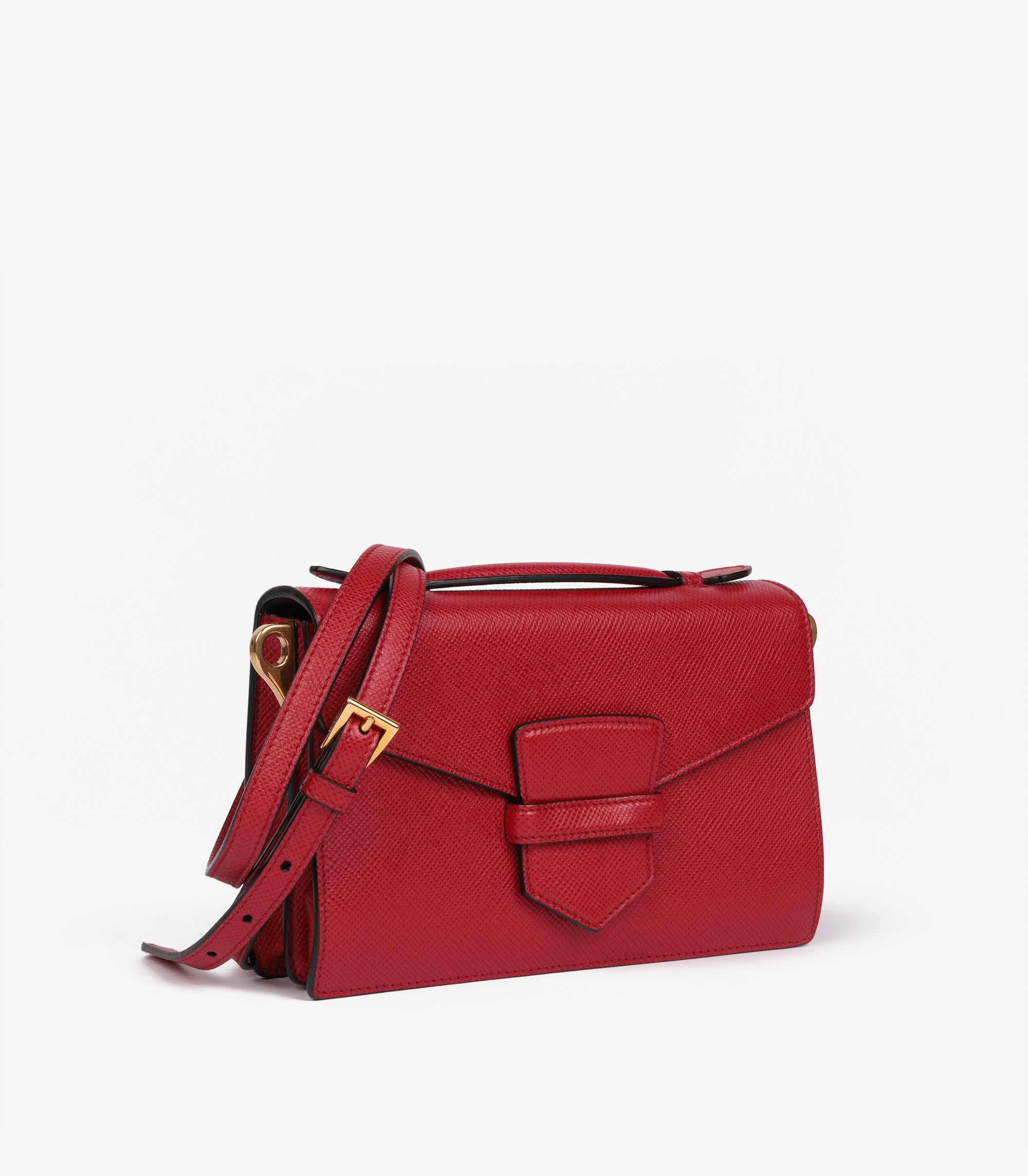 Red Prada Fuoco Saffiano Leather Cuir Top Handle Bag For Sale