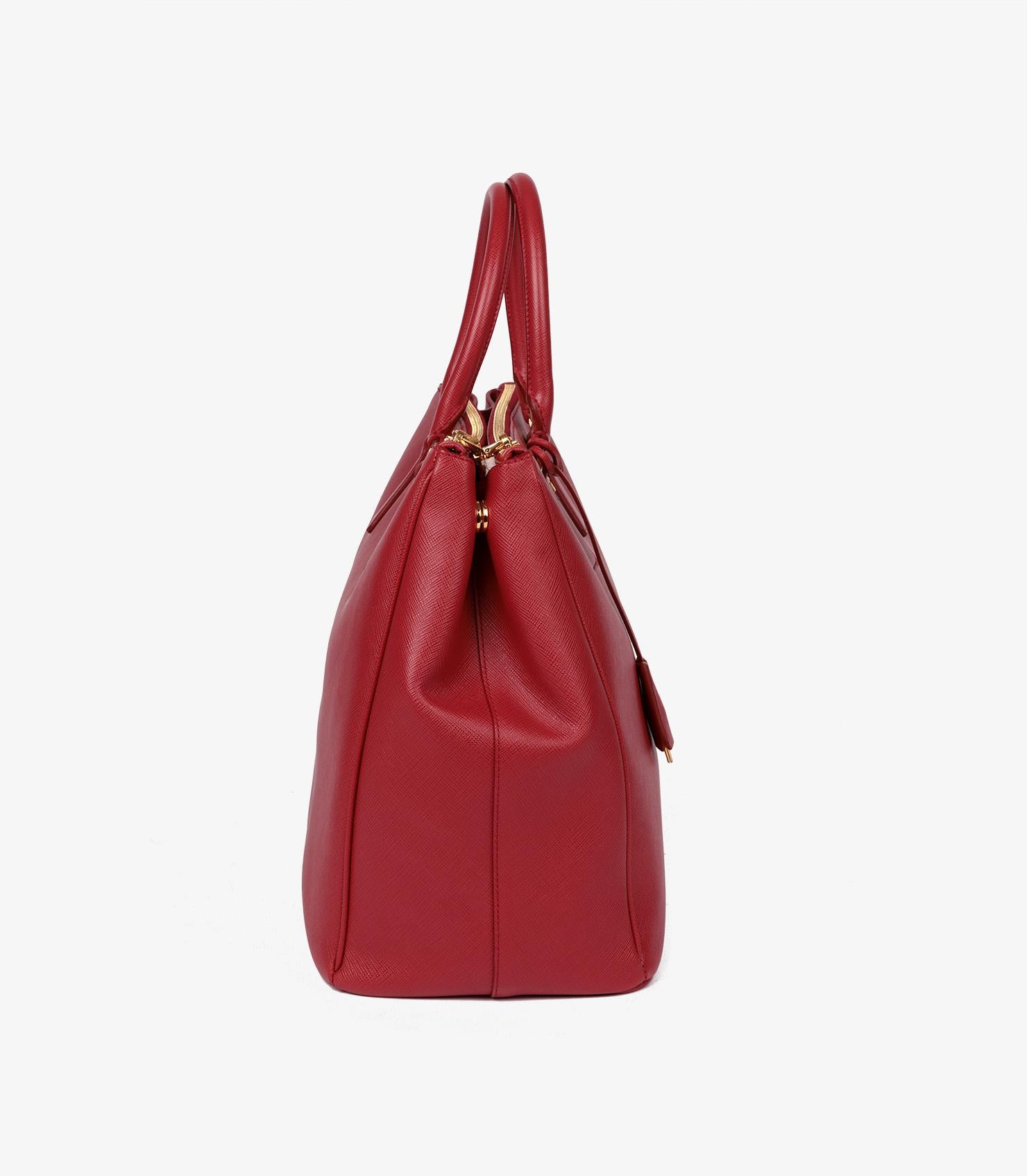 Red Prada Fuoco Saffiano Lux Leather Large Galleria Tote