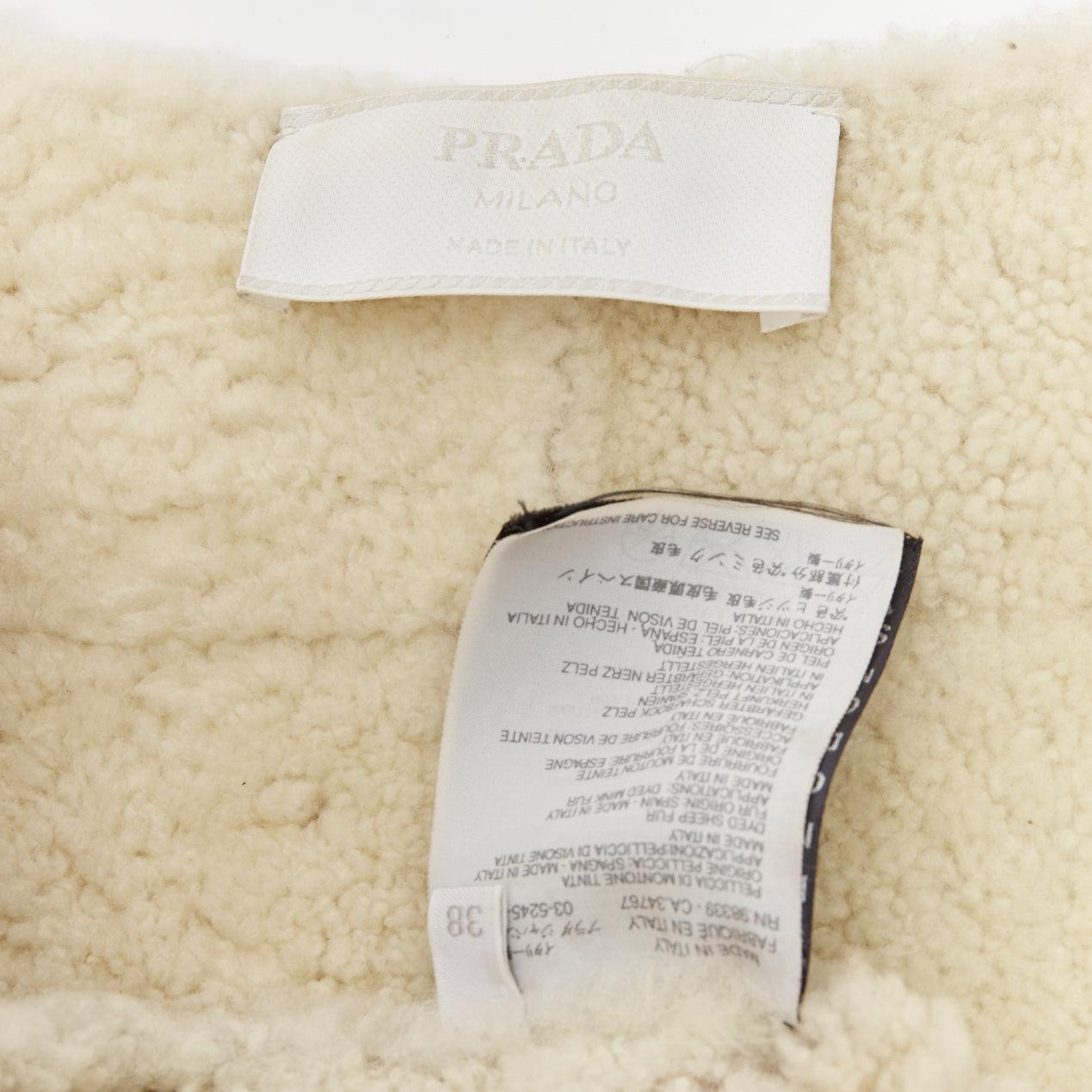 PRADA fur trimmed brown sheepskin shearing leather beading collar coat IT38 XS For Sale 7
