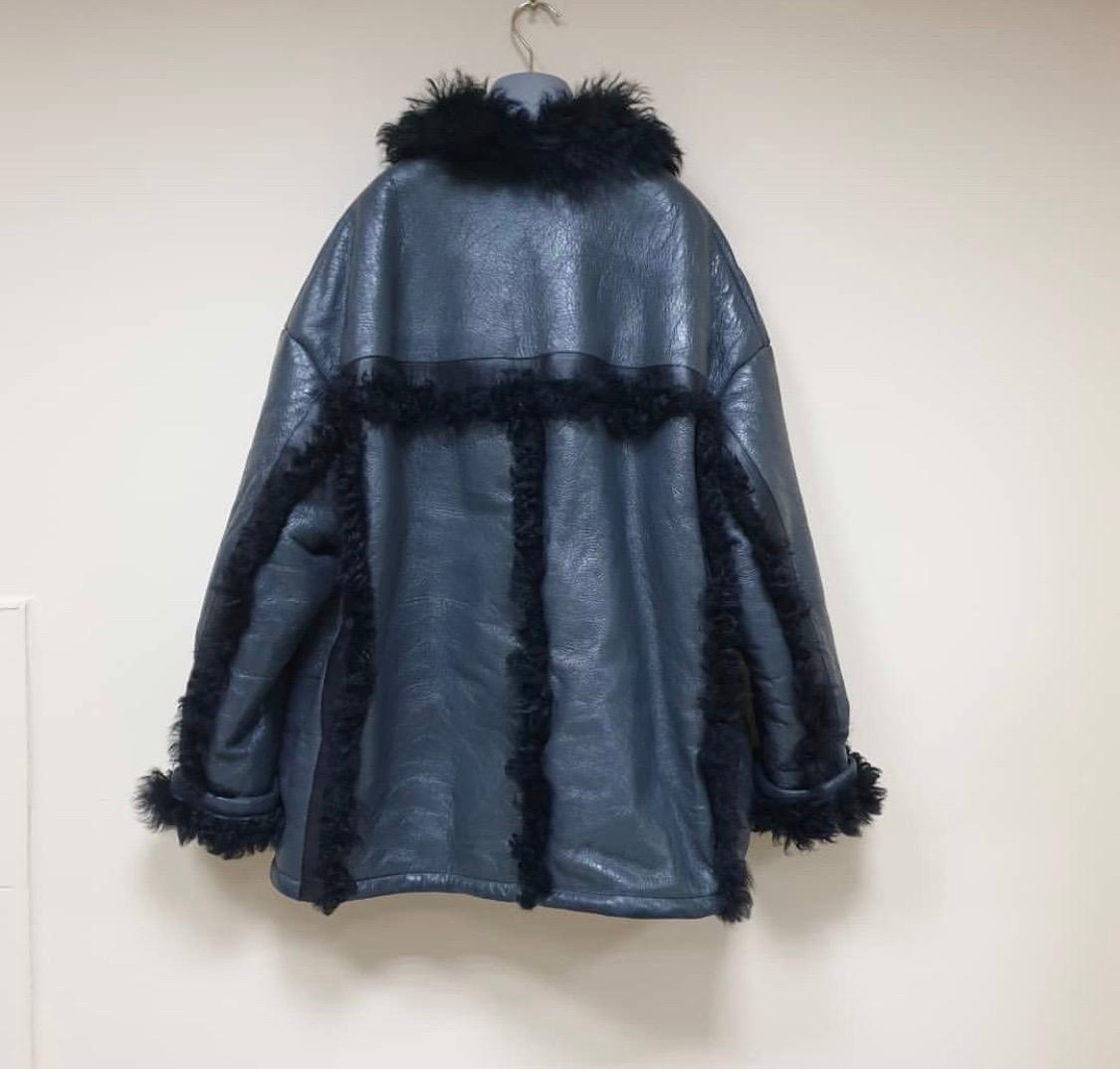 Black Prada Fur Trimmed Winter Leather Jacket