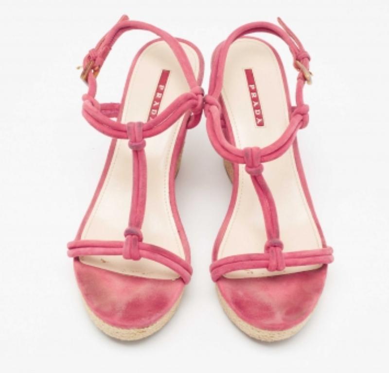 Women's Prada Fuschia Pink Suede Espadrille Wedge Sandals Size 40 For Sale