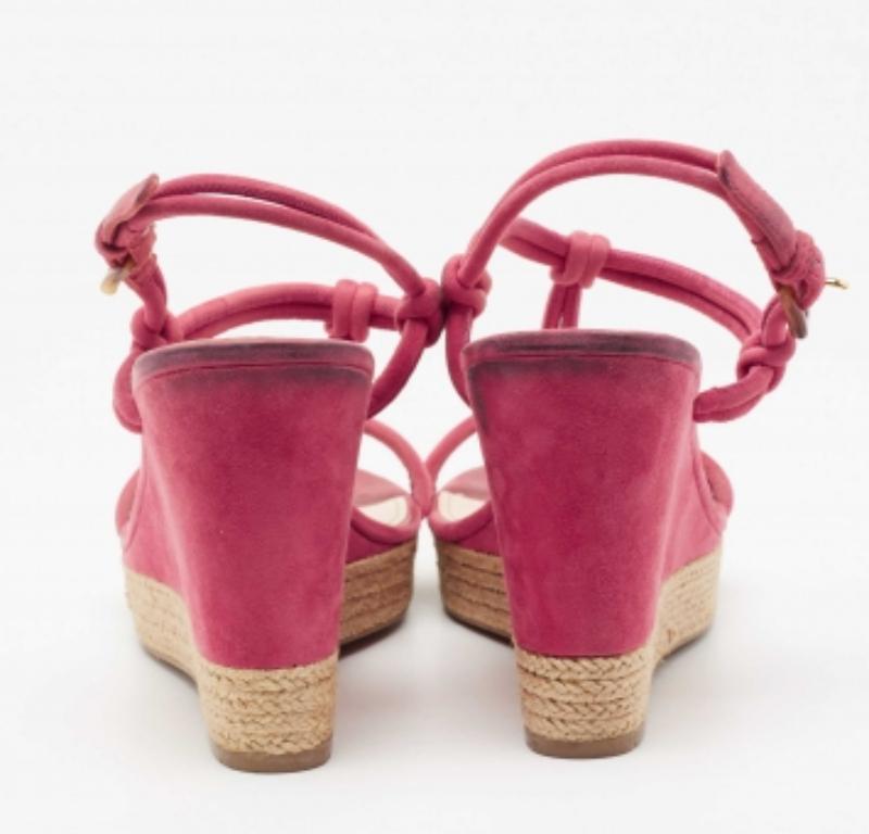 Prada Fuschia Pink Suede Espadrille Wedge Sandals Size 40 For Sale 1