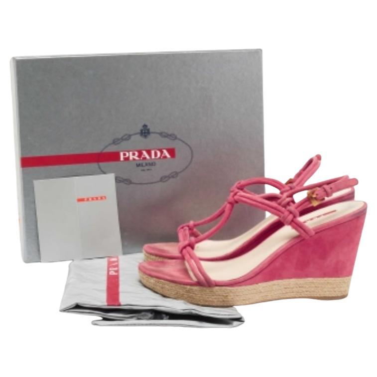Prada Fuschia Pink Suede Espadrille Wedge Sandals Size 40 For Sale 5