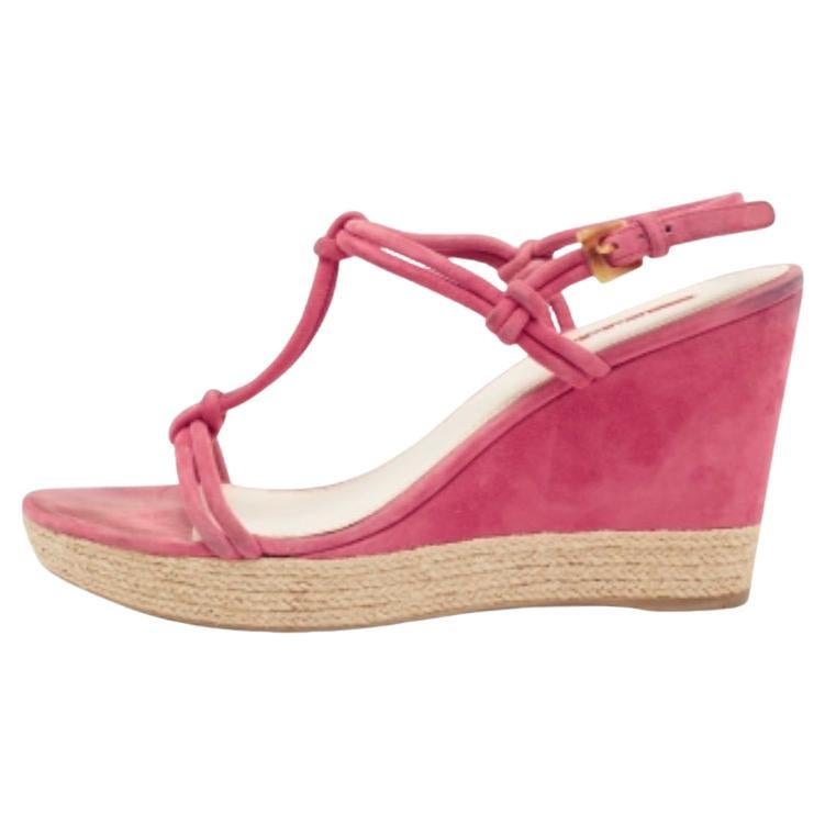 Prada Fuschia Pink Suede Espadrille Wedge Sandals Size 40 For Sale