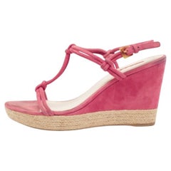 Prada Fuschia Pink Suede Espadrille Wedge Sandals Size 40