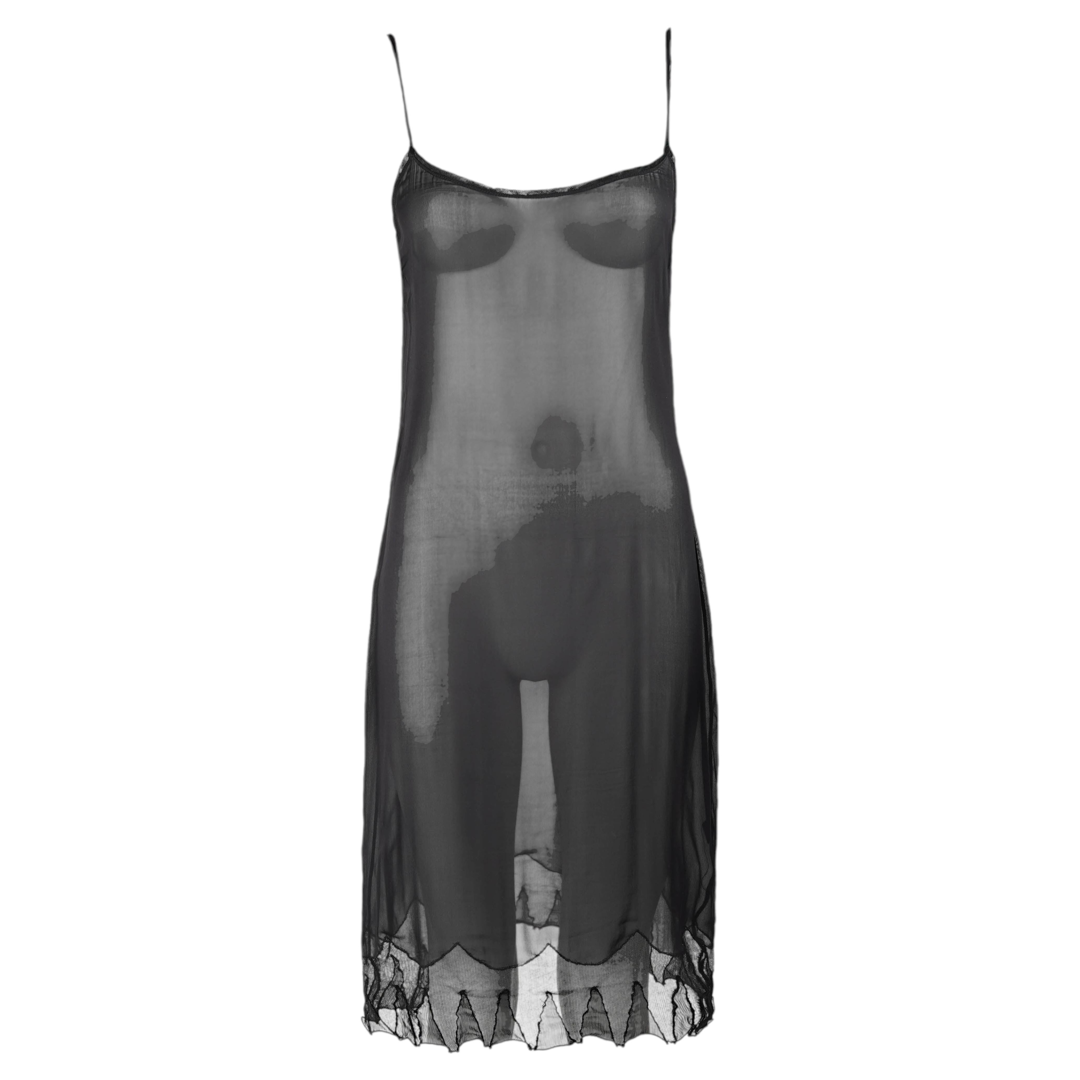 Pre-owned Prada /19971998 Black Sheer Silk Chiffon Negligée Slip Dress, Size It 2