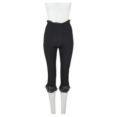 Prada FW 1999 Black Silk Mesh Panel Cropped Pants with Ruffle Trim, IT 46