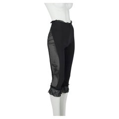 Prada FW 1999 Black Silk Mesh Panel Cropped Pants with Ruffle Trim, IT 46