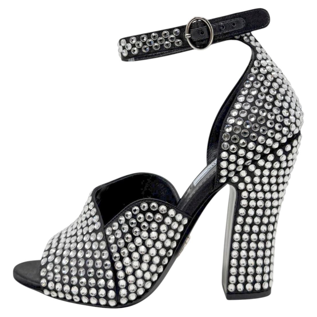Prada FW 2019 Crystal Blockabsatz Peep Toe Sandalen