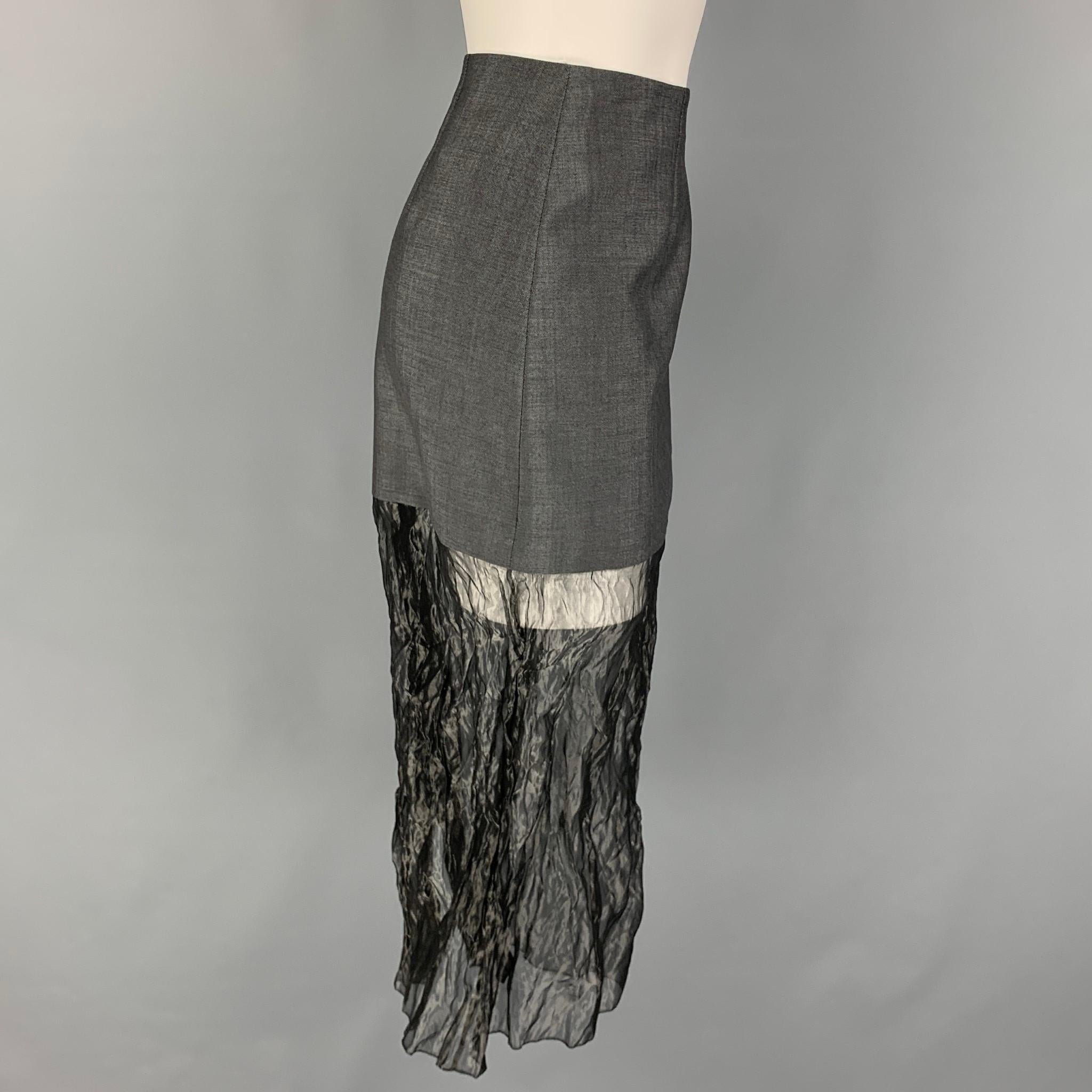 PRADA FW 22 Size 0 Grey Silver Mohair Blend Muslin Midi Skirt In Excellent Condition In San Francisco, CA