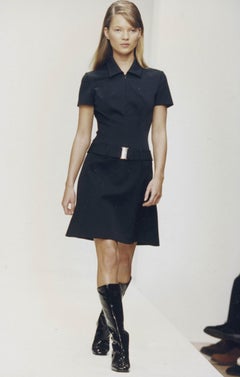 Prada FW1995 Black Short Sleeve Nylon Mini Dress As Seen On Kate Moss (XS)