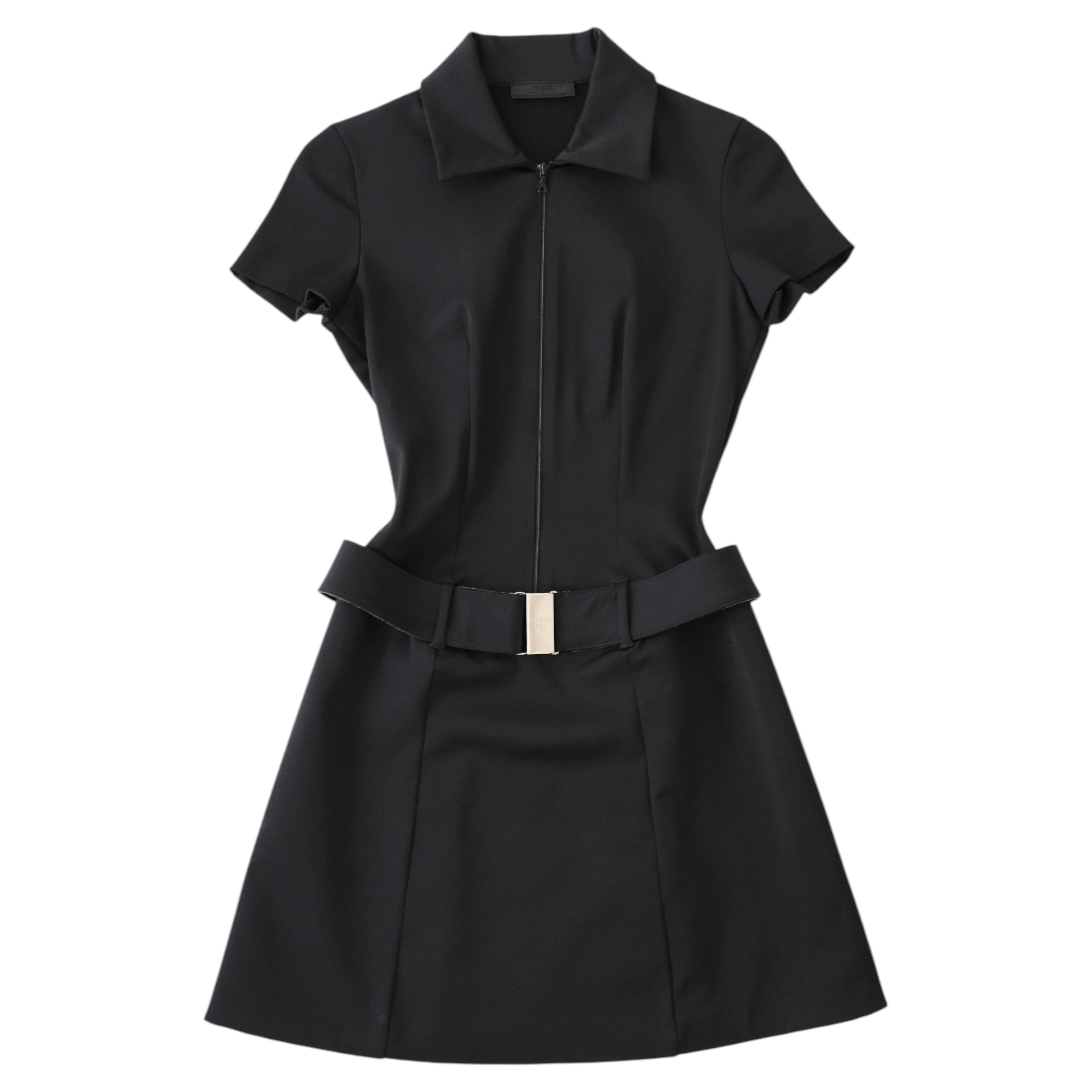 Pre-owned Prada Fw1995 Black Short Sleeve Nylon Mini Dress As Seen On Kate Moss (xs) In Green
