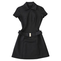 Prada FW1995 Black Short Sleeve Nylon Mini Dress As Seen On Kate Moss (XS)