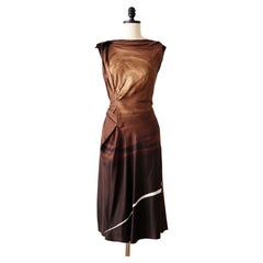 Prada FW2003 Brown Asymmetric Silk Swirl Midi Dress ASO Sex and The City (M)