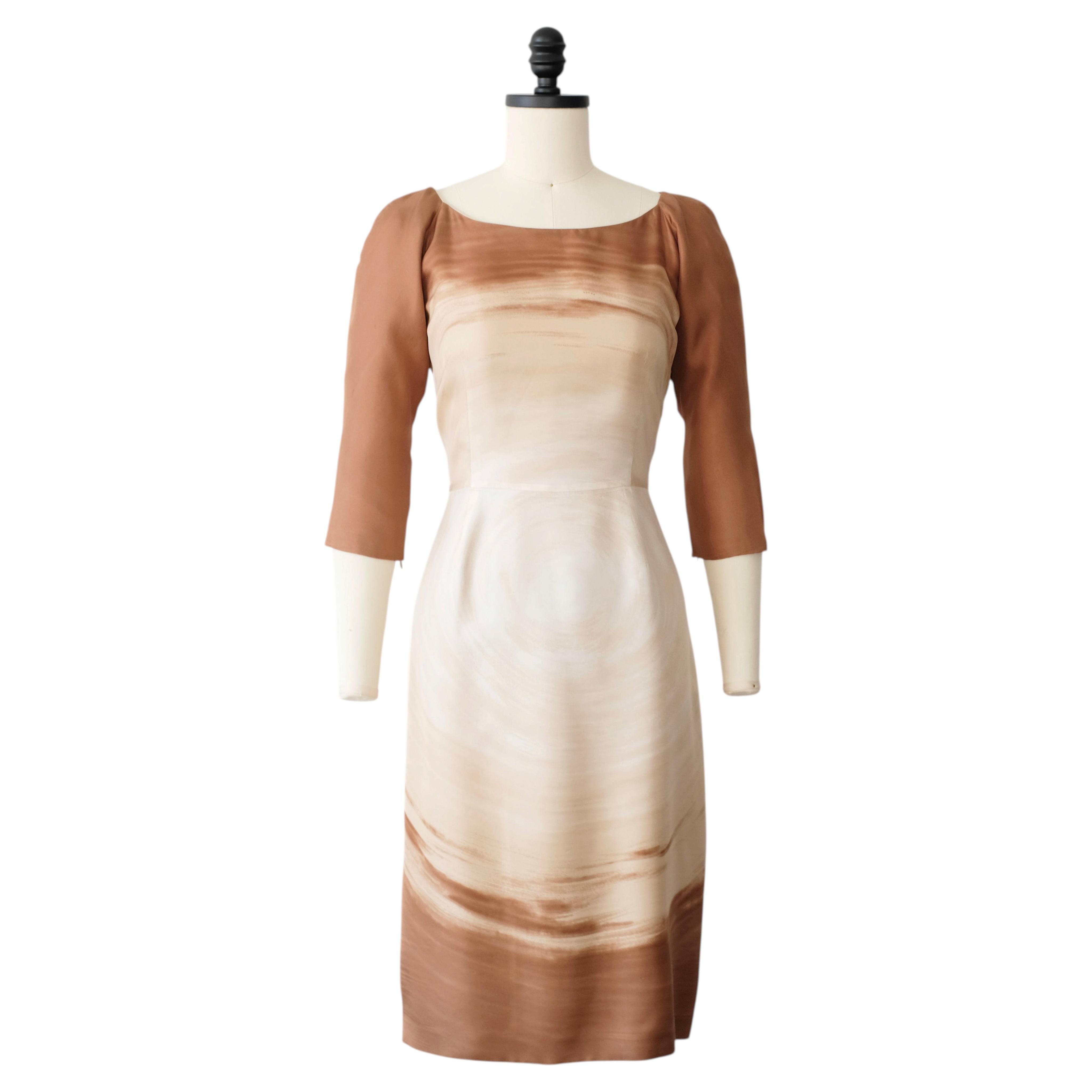 Pre-owned Prada Fw2003 Swirl Midi Dress (s) In Sand