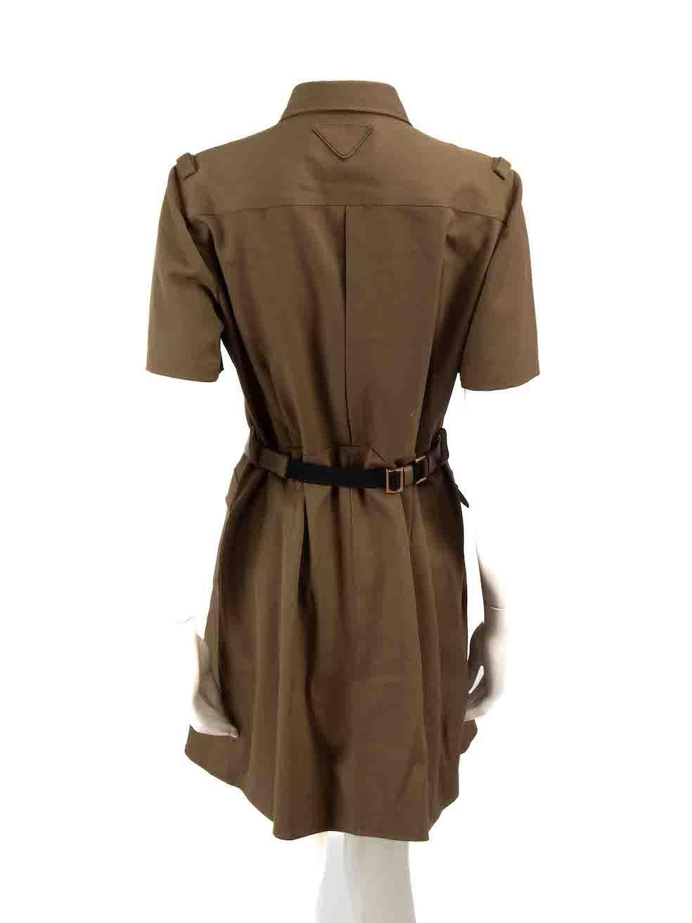 Prada FW23 Khaki Wool Belted Mini Dress Size M In New Condition For Sale In London, GB