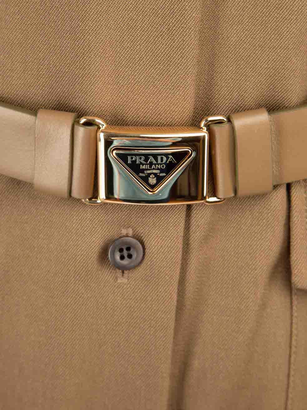 Women's Prada FW23 Khaki Wool Belted Mini Dress Size M