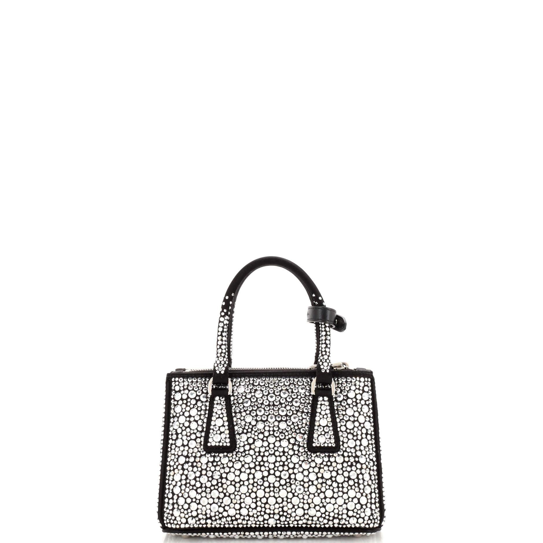 Prada Galleria Double Zip Tote Crystal Embellished Satin Mini In Good Condition In NY, NY