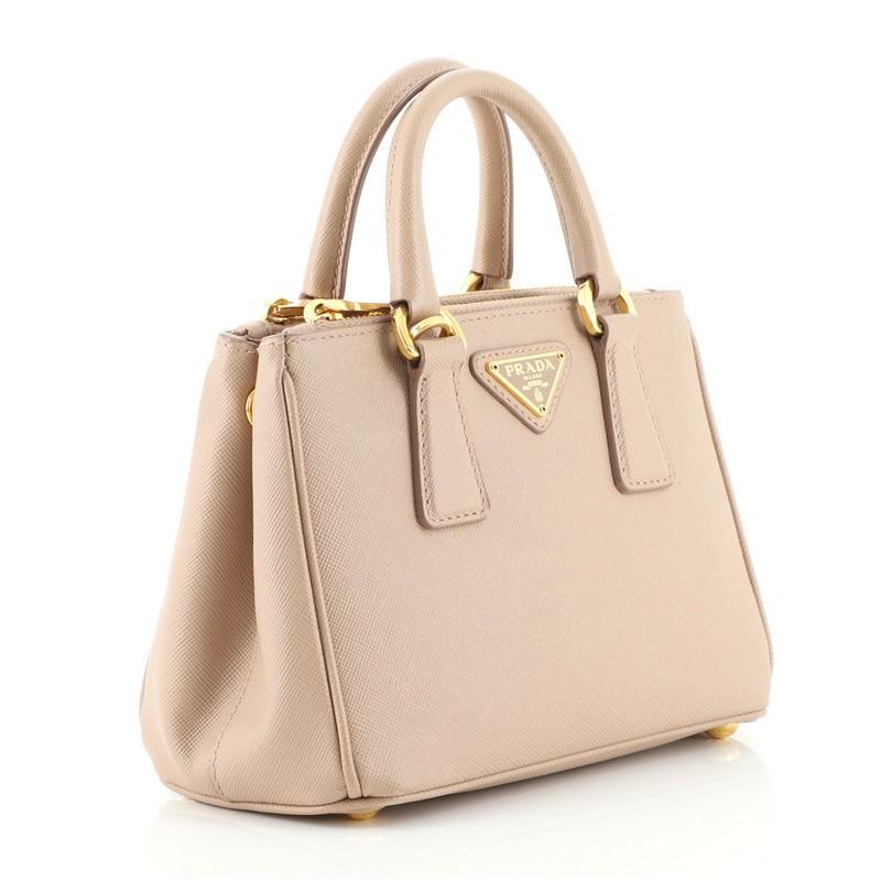 Beige Prada Galleria Double Zip Tote Saffiano Leather Mini