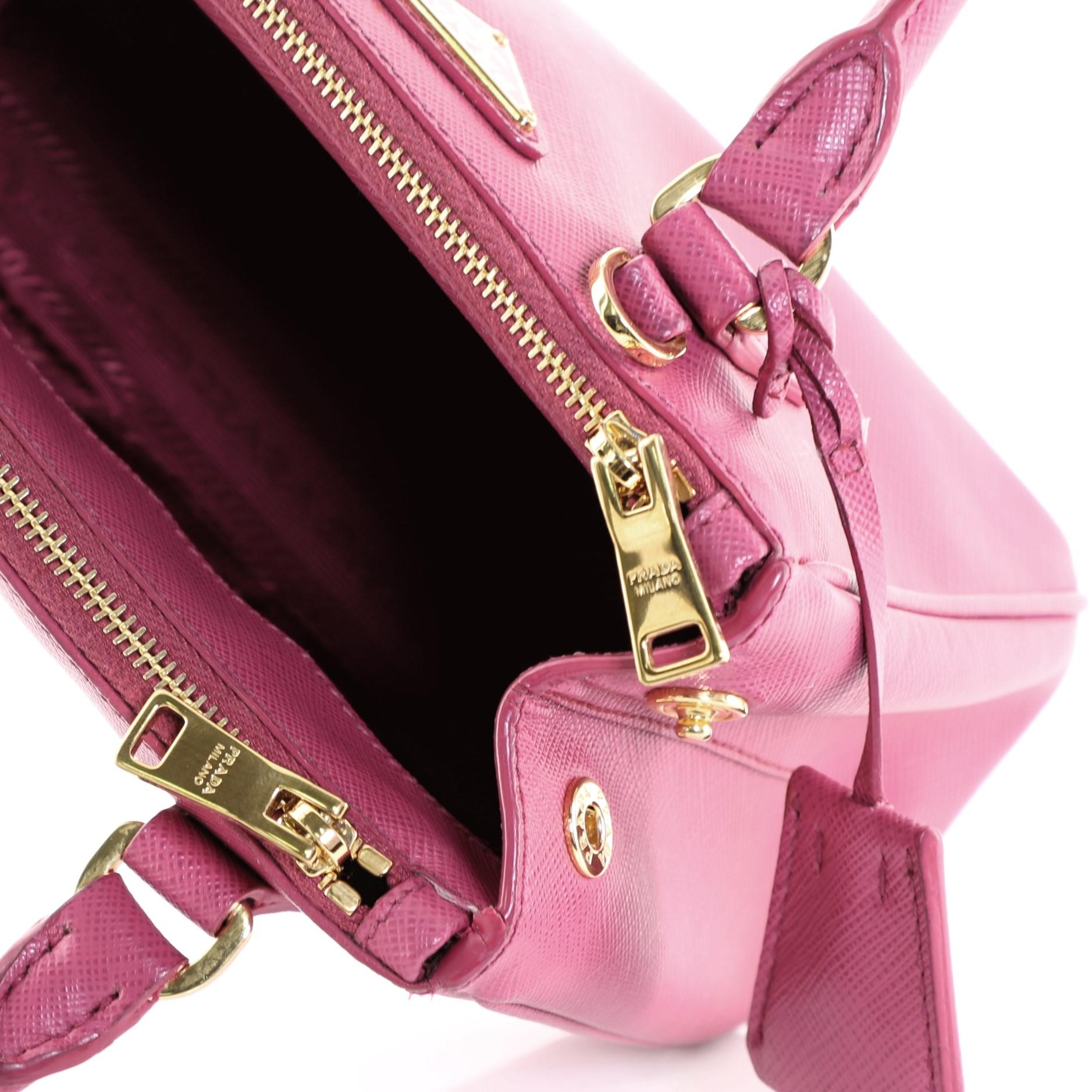 Pink Prada Galleria Double Zip Tote Saffiano Leather Mini