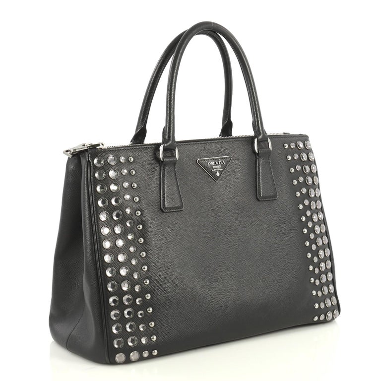 Prada Galleria Double Zip Tote Studded Saffiano Leather Medium at 1stDibs