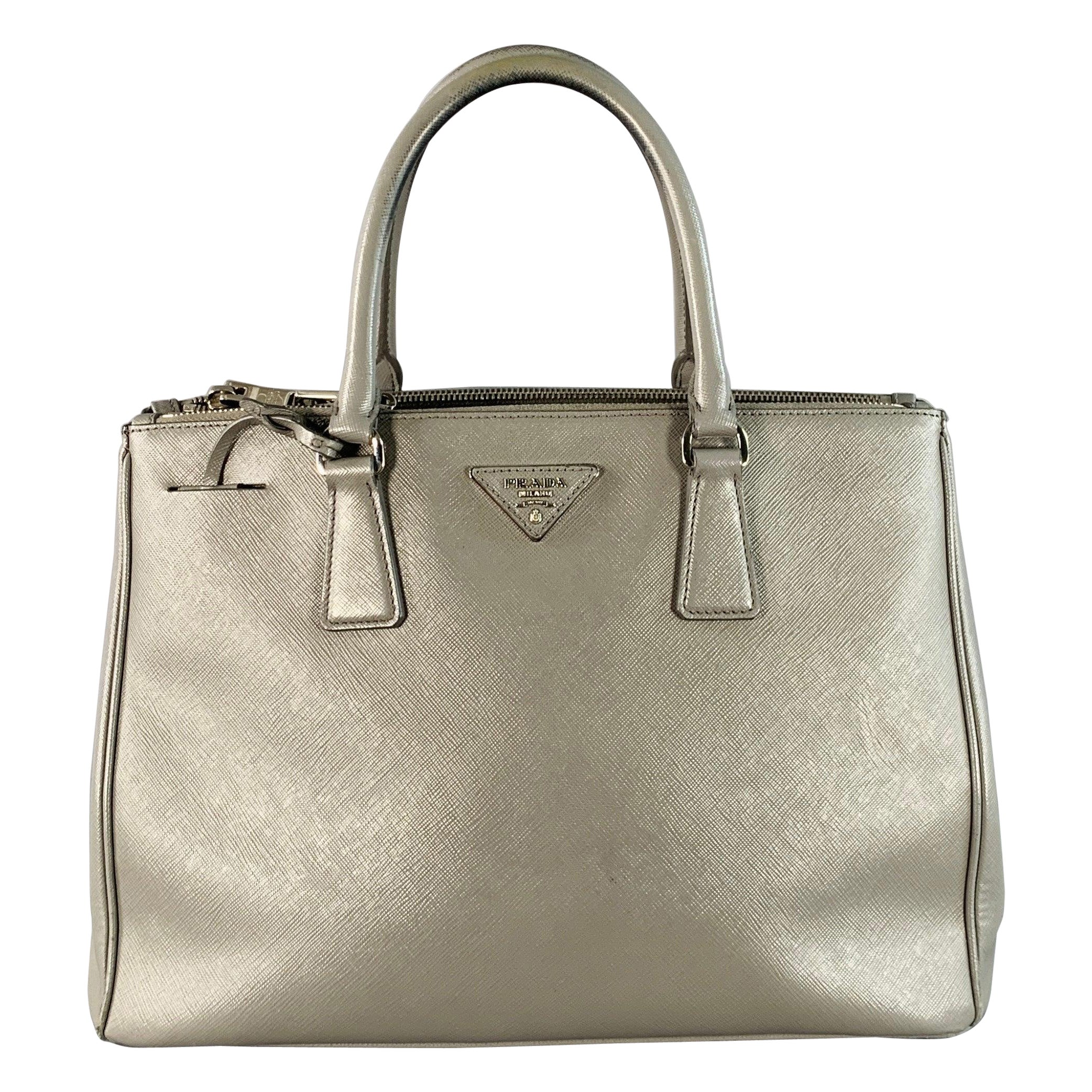 PRADA Galleria Grey Saffiano Leather Top Handles Handbag