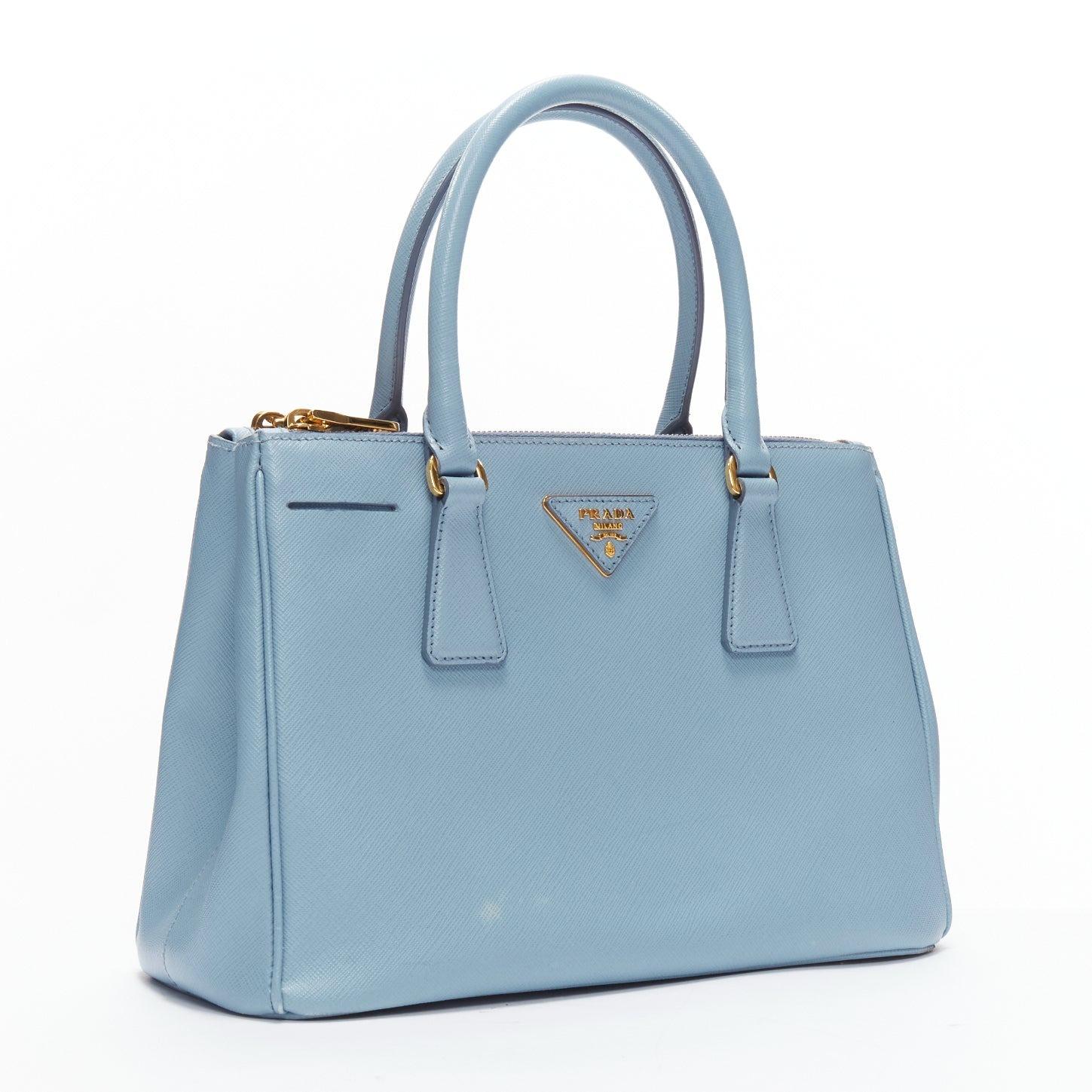 PRADA Galleria light blue saffiano leather triangle logo shoulder tote bag In Good Condition In Hong Kong, NT