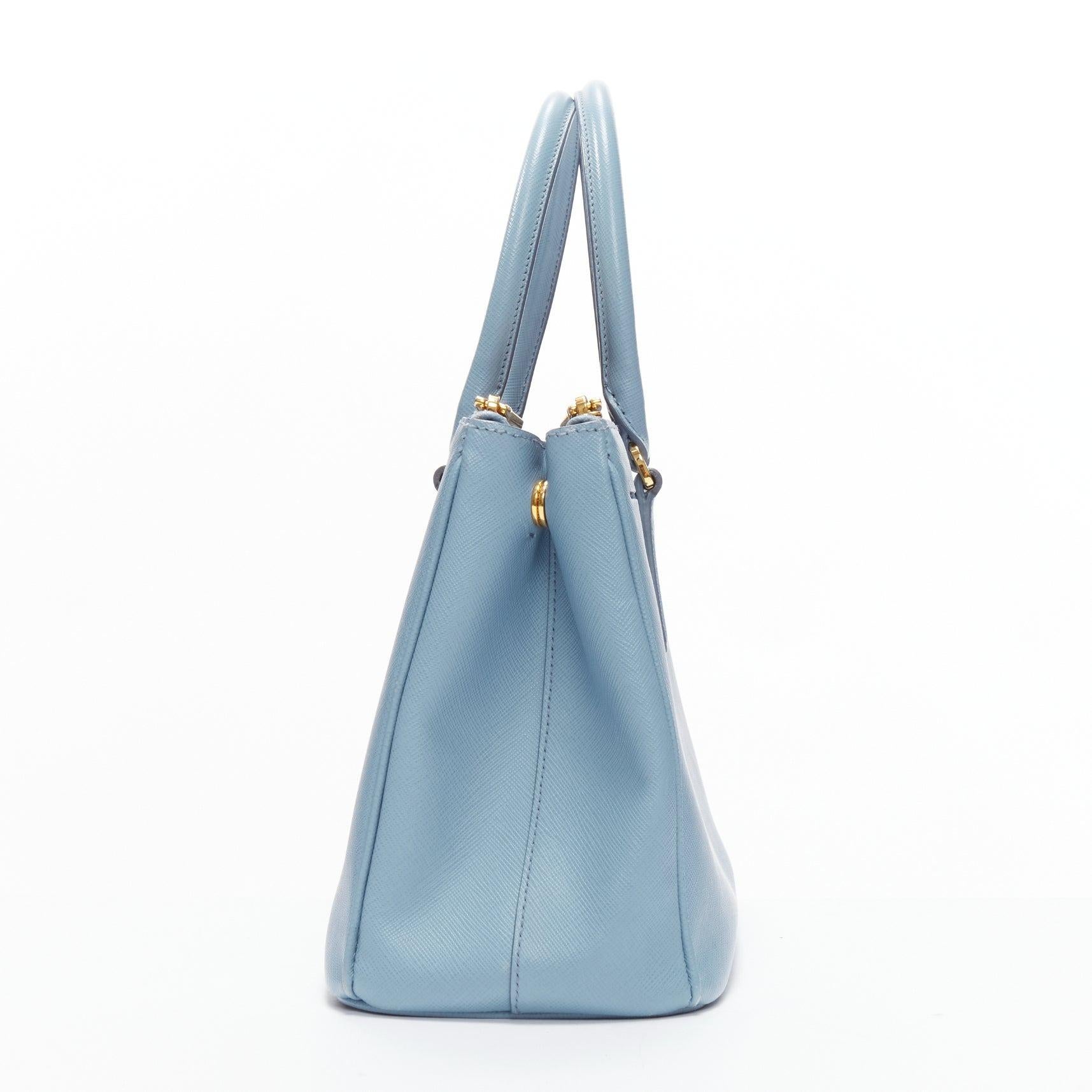 Women's PRADA Galleria light blue saffiano leather triangle logo shoulder tote bag