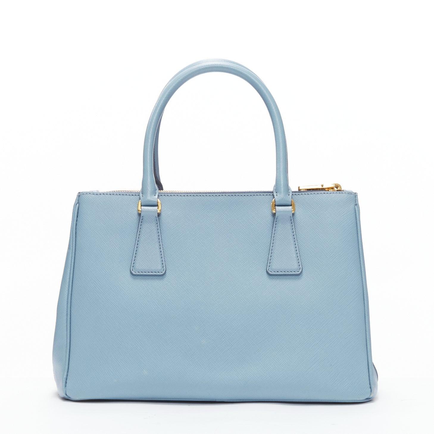 PRADA Galleria light blue saffiano leather triangle logo shoulder tote bag 1