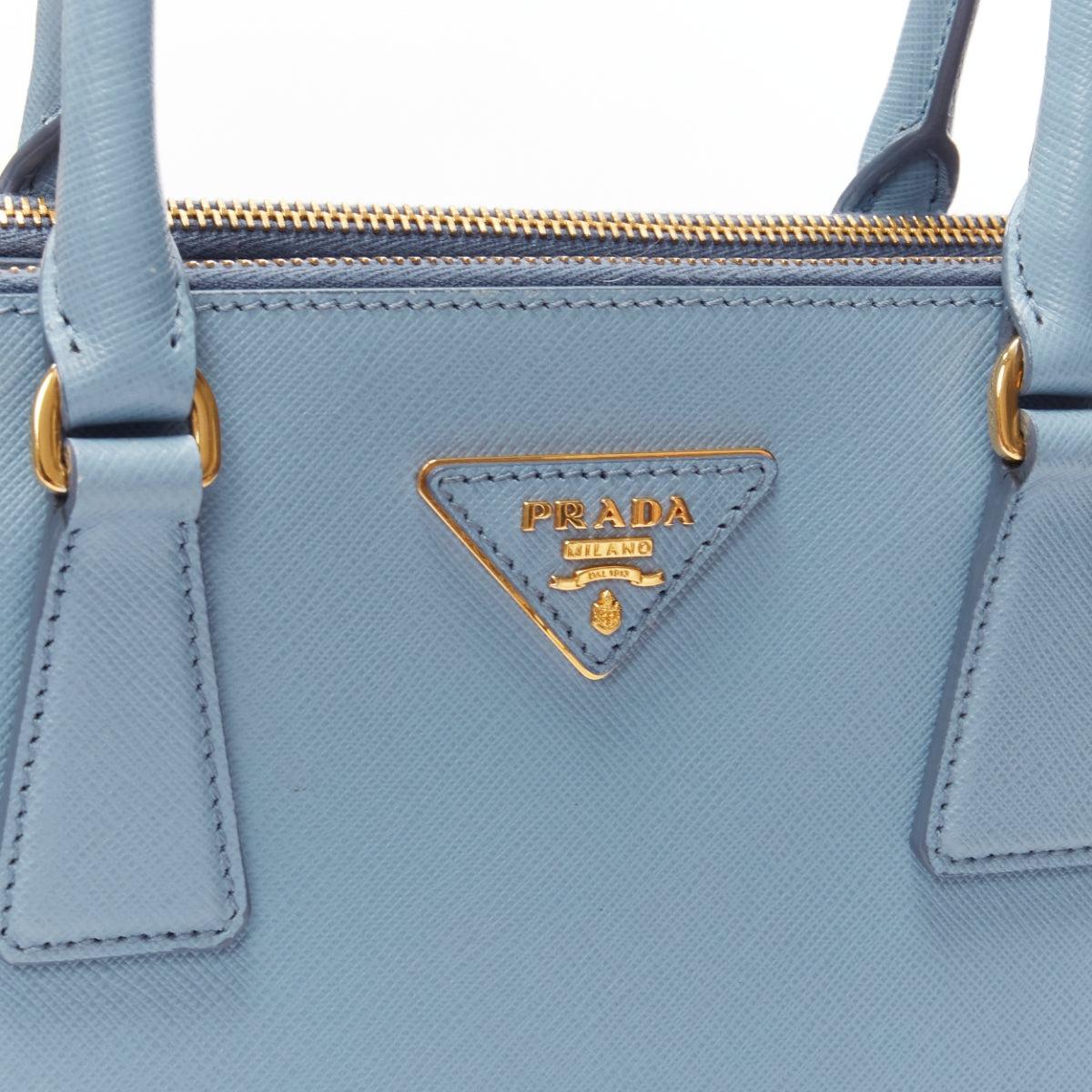 PRADA Galleria light blue saffiano leather triangle logo shoulder tote bag 3