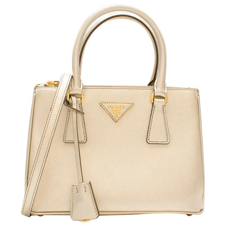 Prada Woman Gold Leather Mini Galleria Handbag