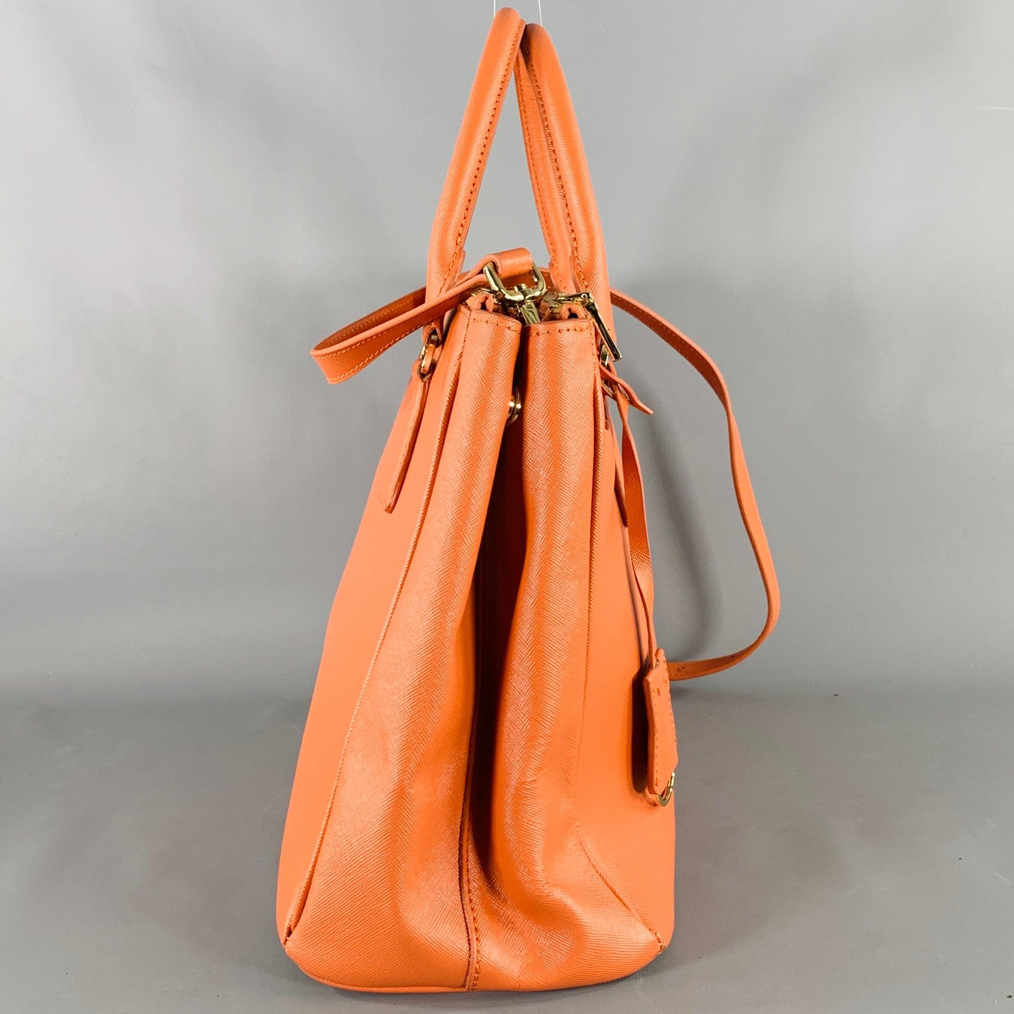 PRADA Galleria Orange Saffiano Leather Top Handles Handbag In Good Condition For Sale In San Francisco, CA