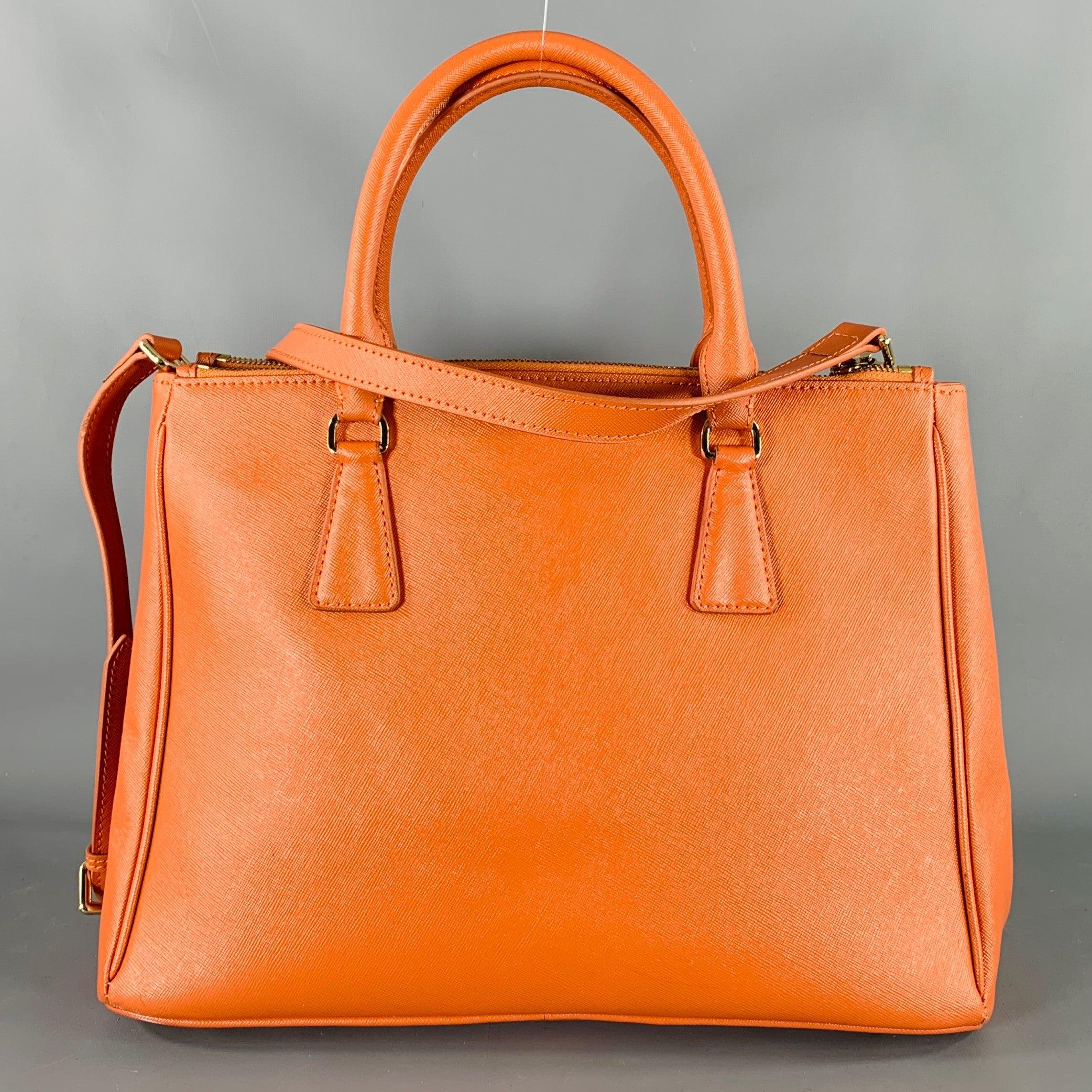 Men's PRADA Galleria Orange Saffiano Leather Top Handles Handbag For Sale