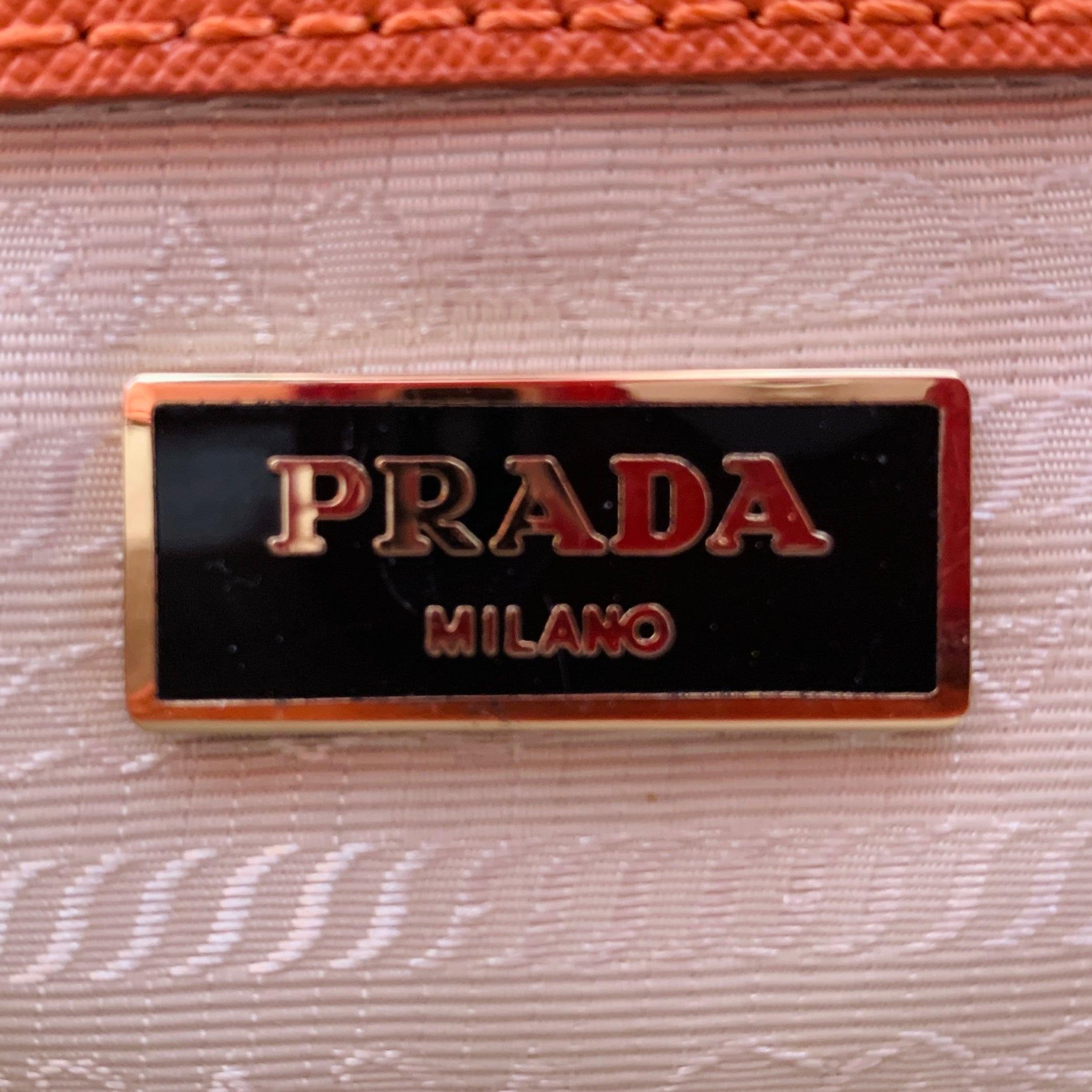 PRADA Galleria Orange Saffiano Leather Top Handles Handbag For Sale 2