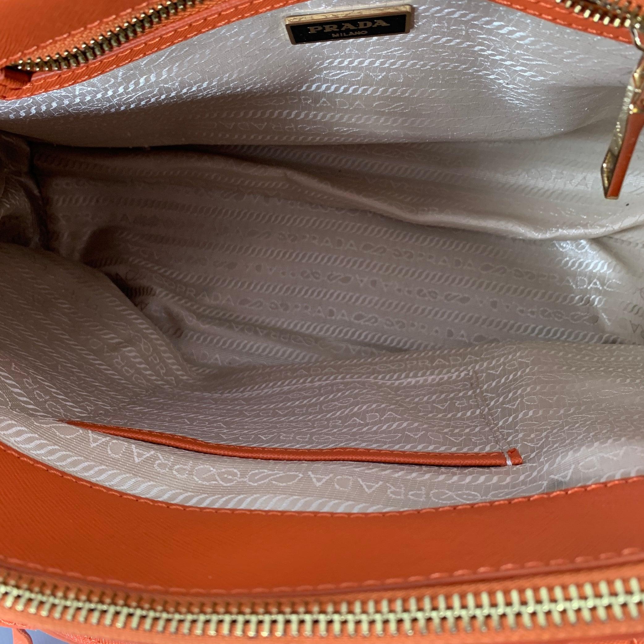 PRADA Galleria Orange Saffiano Leather Top Handles Handbag For Sale 3