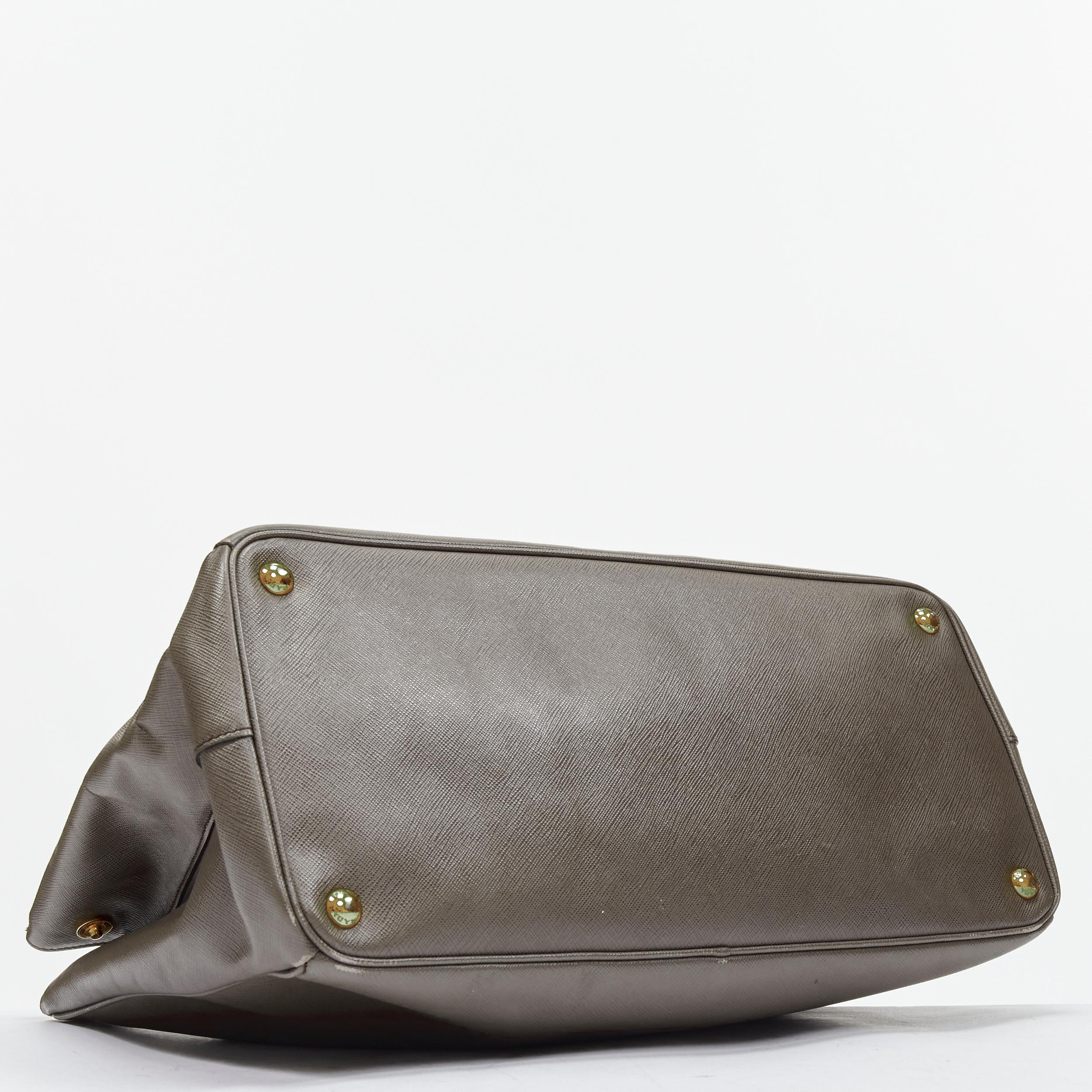 Women's PRADA Galleria Saffiano elephant grey leather triangle logo satchel tote bag