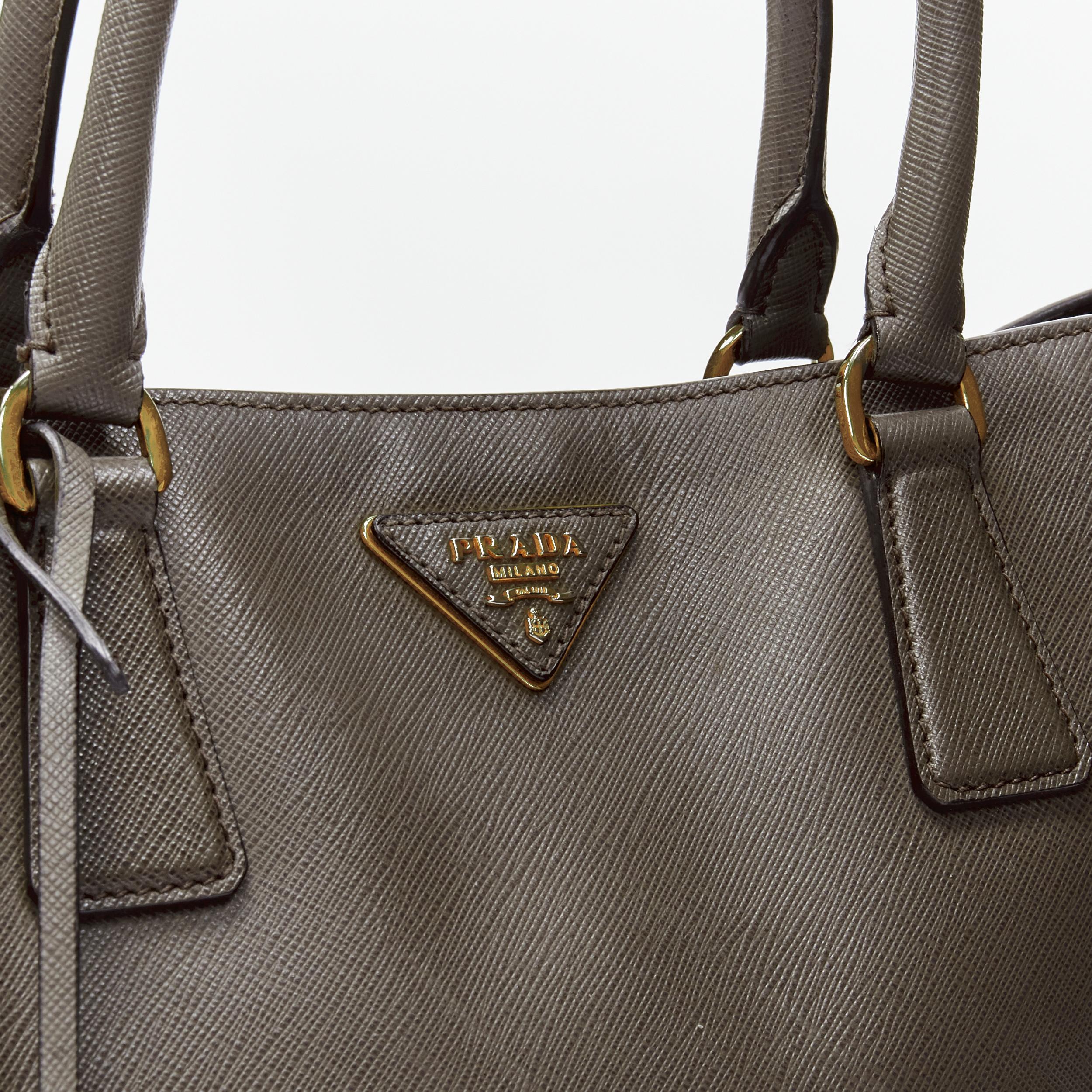 PRADA Galleria Saffiano elephant grey leather triangle logo satchel tote bag In Fair Condition In Hong Kong, NT