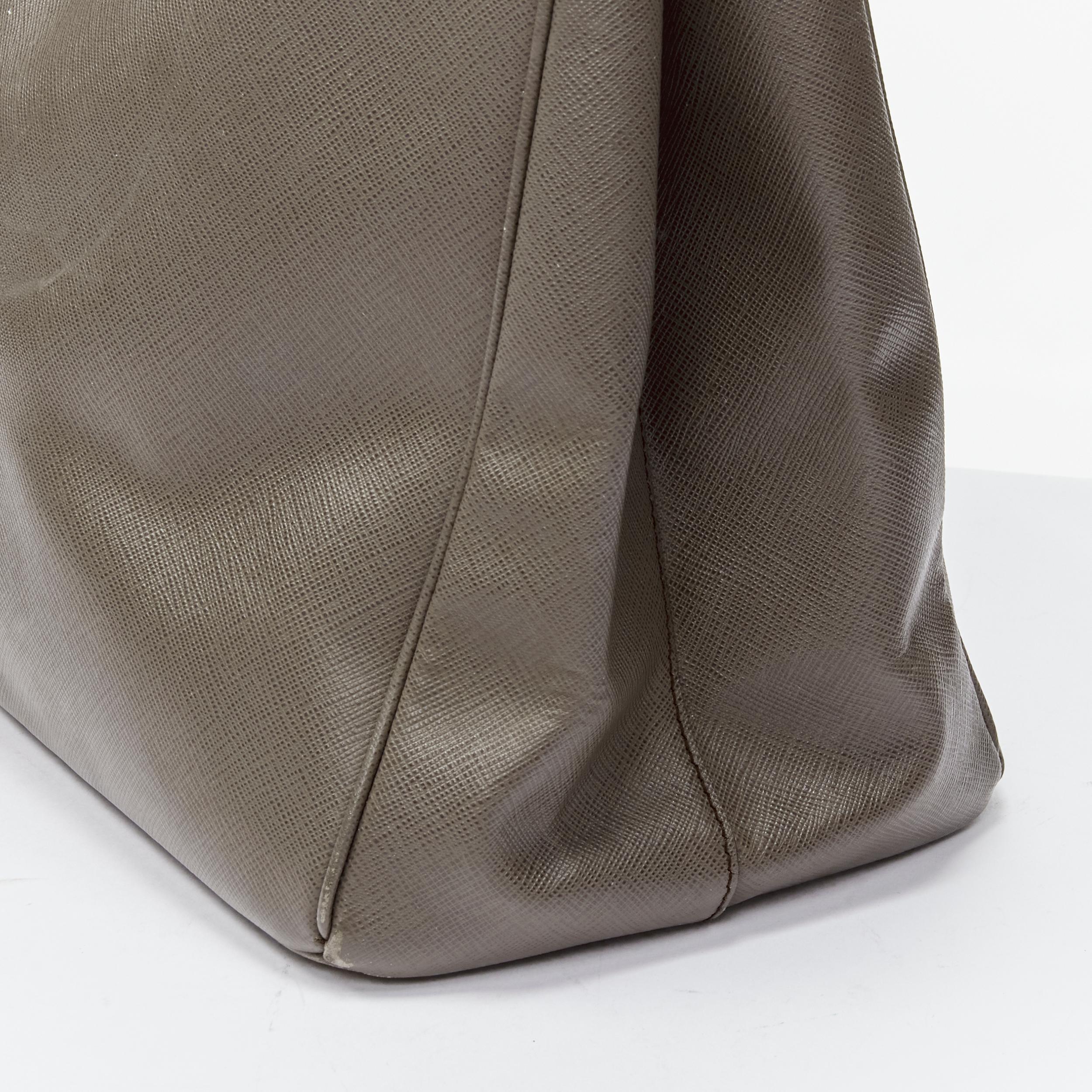 PRADA Galleria Saffiano elephant grey leather triangle logo satchel tote bag 1