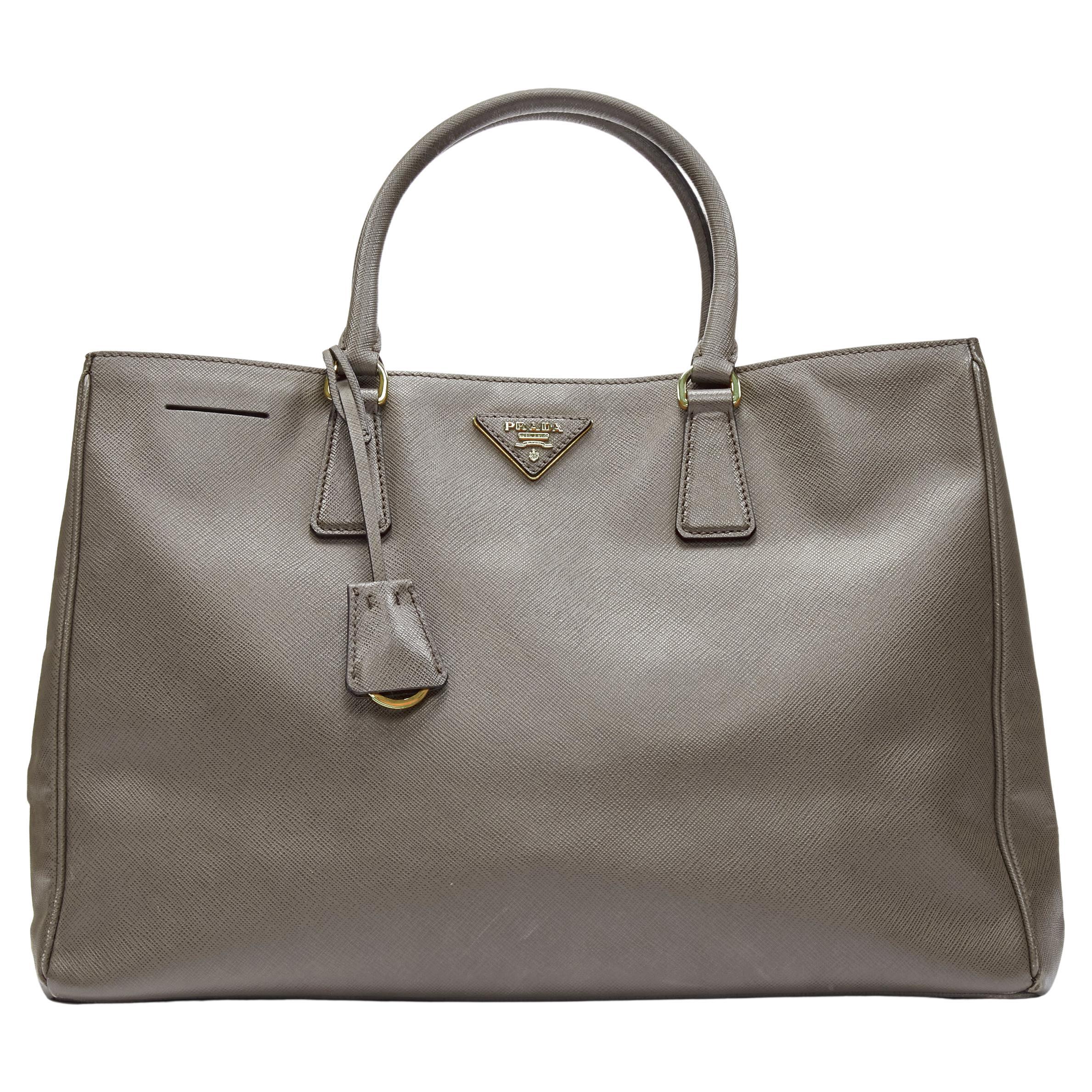 PRADA Galleria Saffiano elephant grey leather triangle logo satchel tote bag