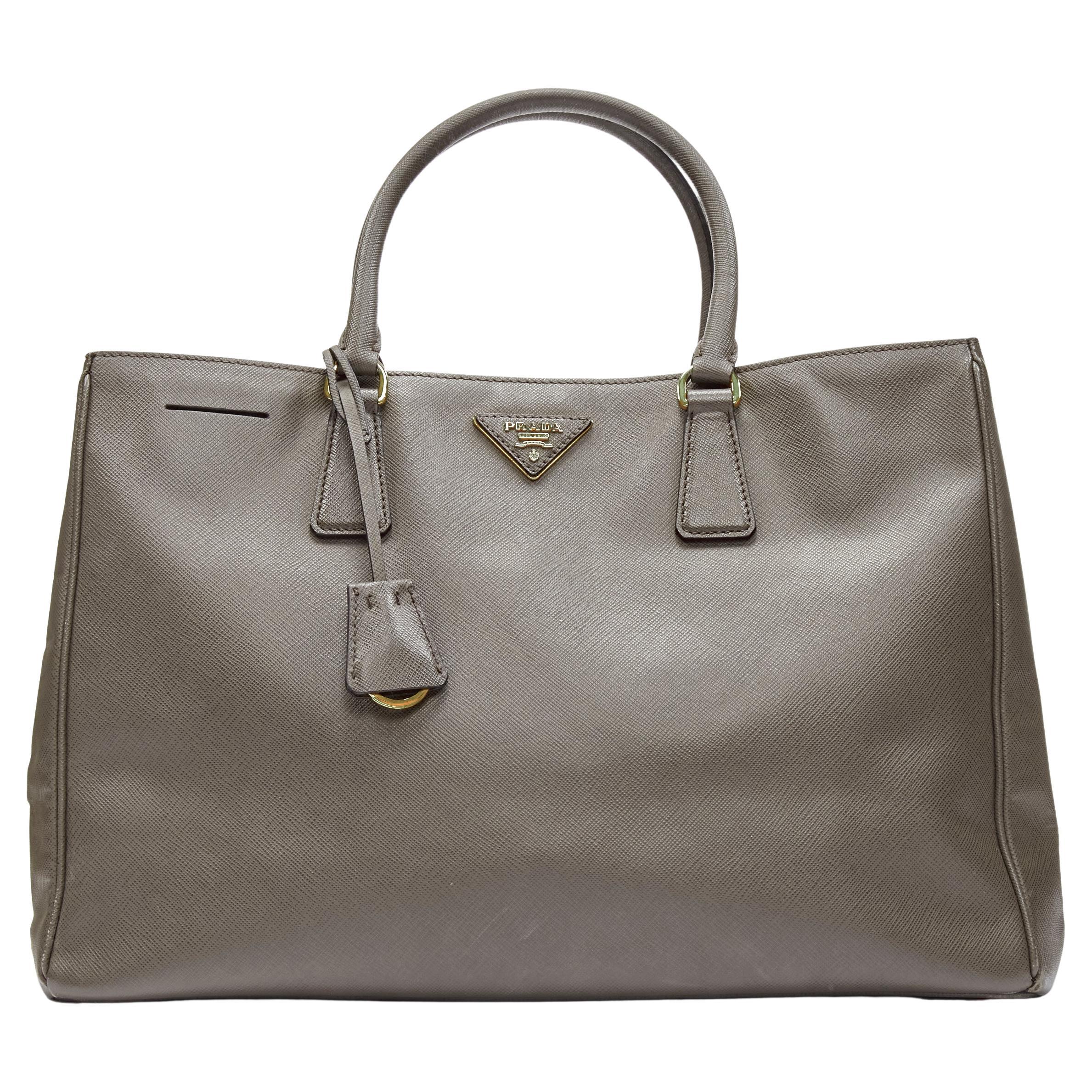 PRADA Galleria Saffiano elephant grey leather triangle logo satchel tote bag  For Sale at 1stDibs