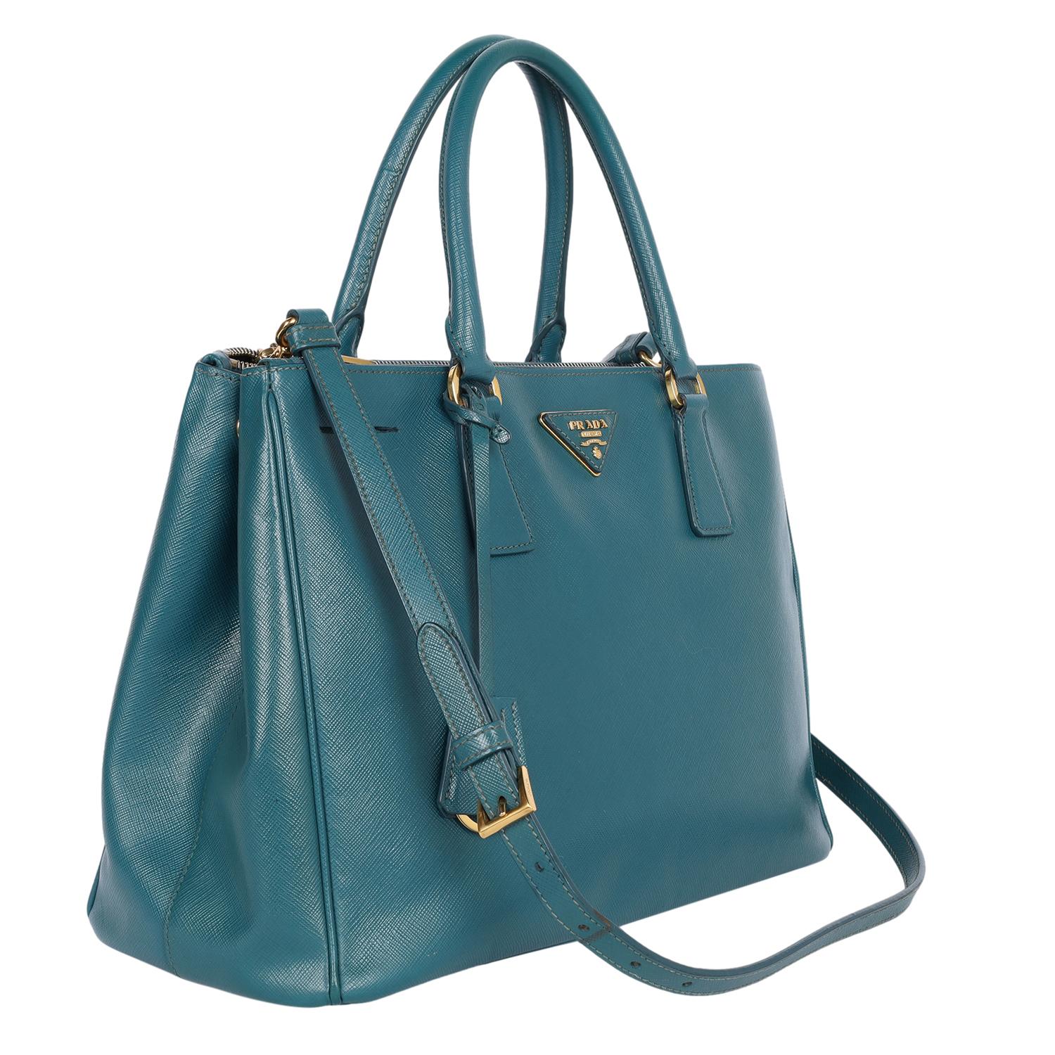 Bleu PRADA Galleria Saffiano Grand sac en cuir en vente