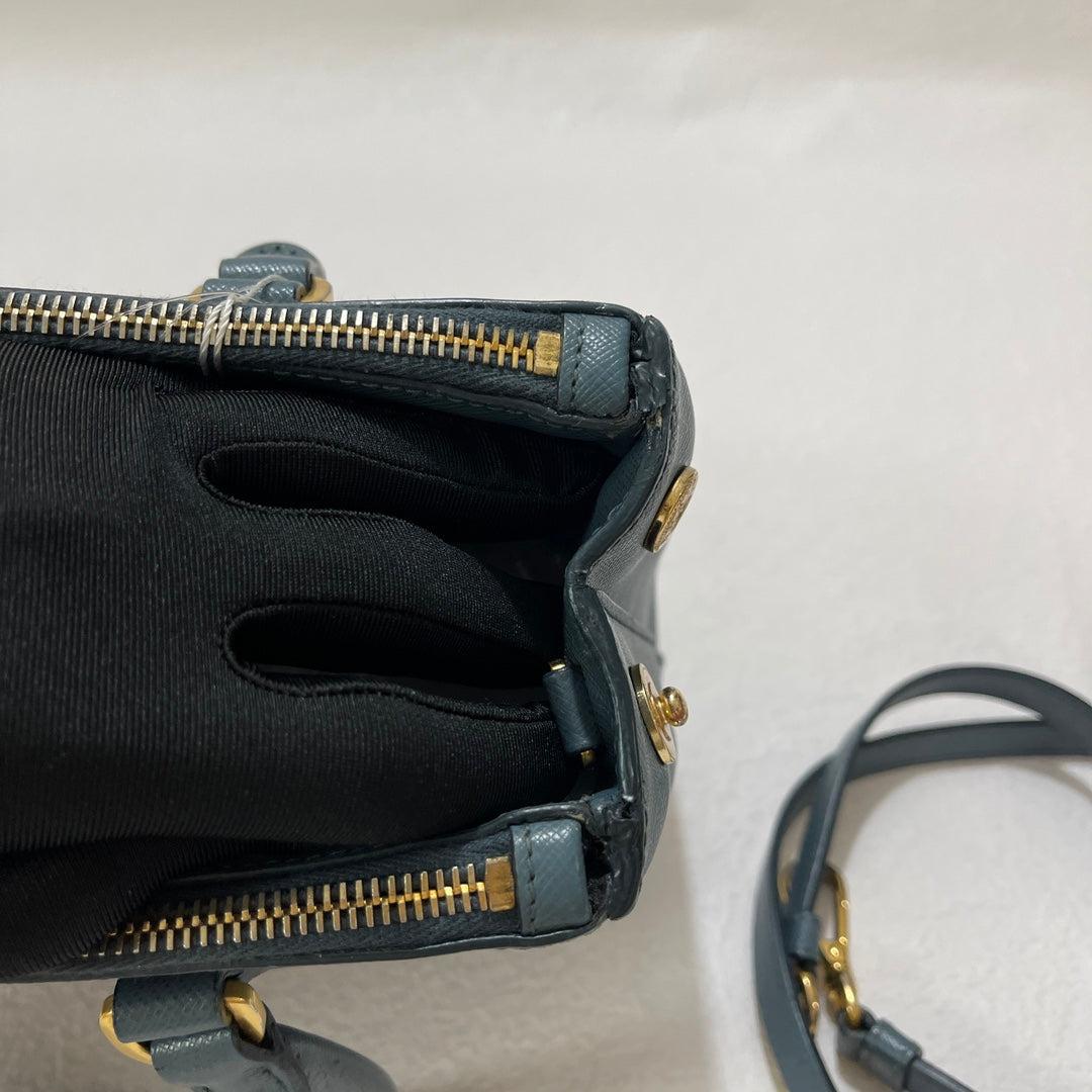 Prada Galleria Saffiano Leather Mini Grey Blue Handbag with Strap For Sale 6