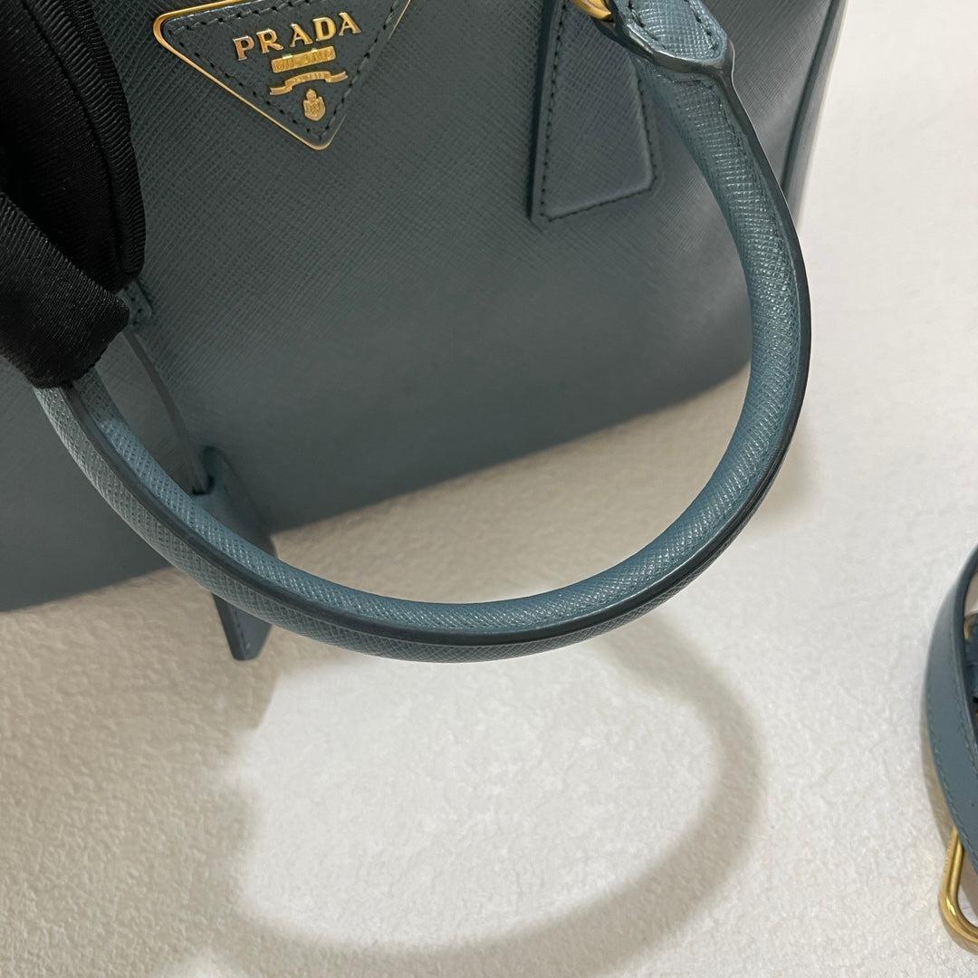 Prada Galleria Saffiano Leather Mini Grey Blue Handbag with Strap For Sale 11