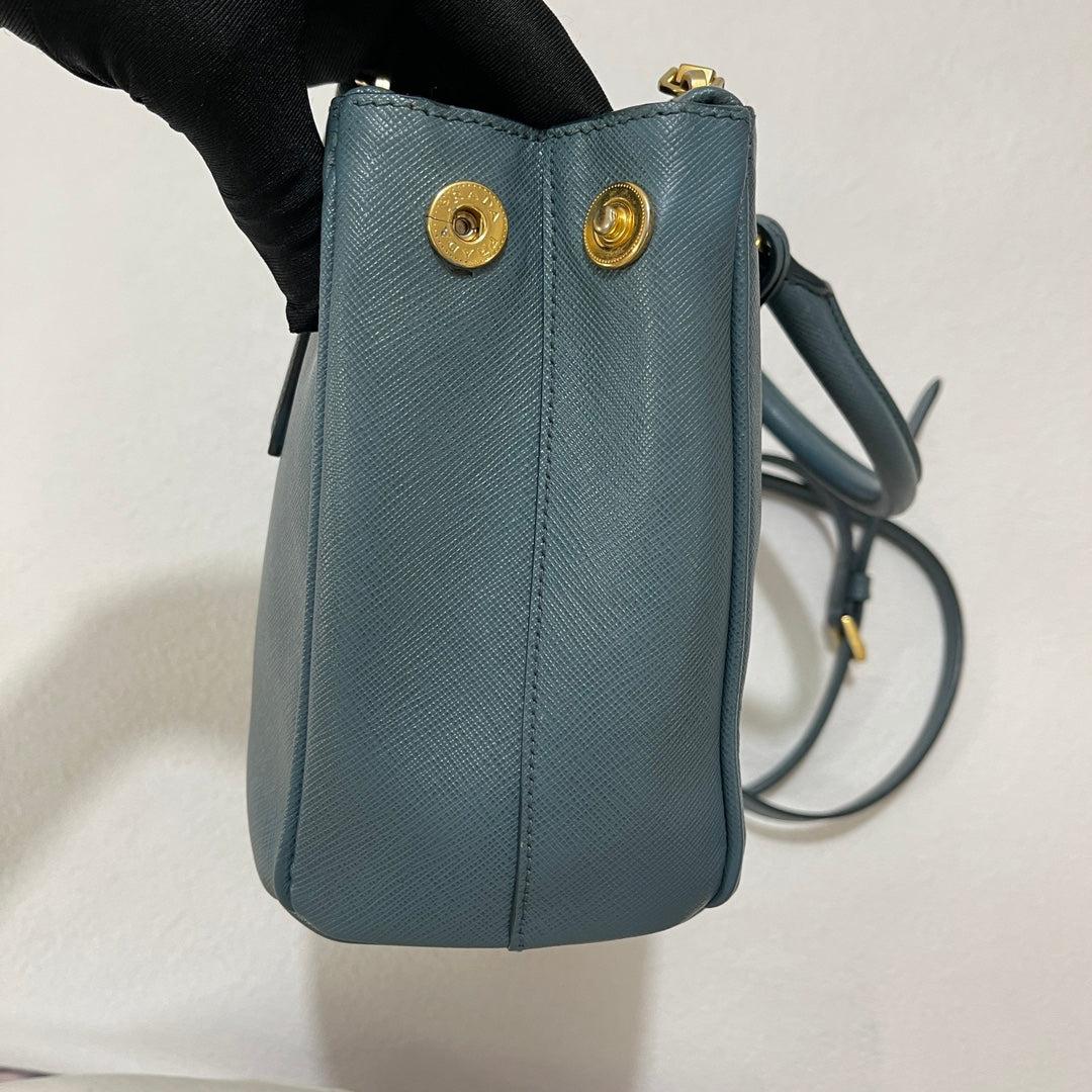 Prada Galleria Saffiano Leather Mini Grey Blue Handbag with Strap For Sale 2
